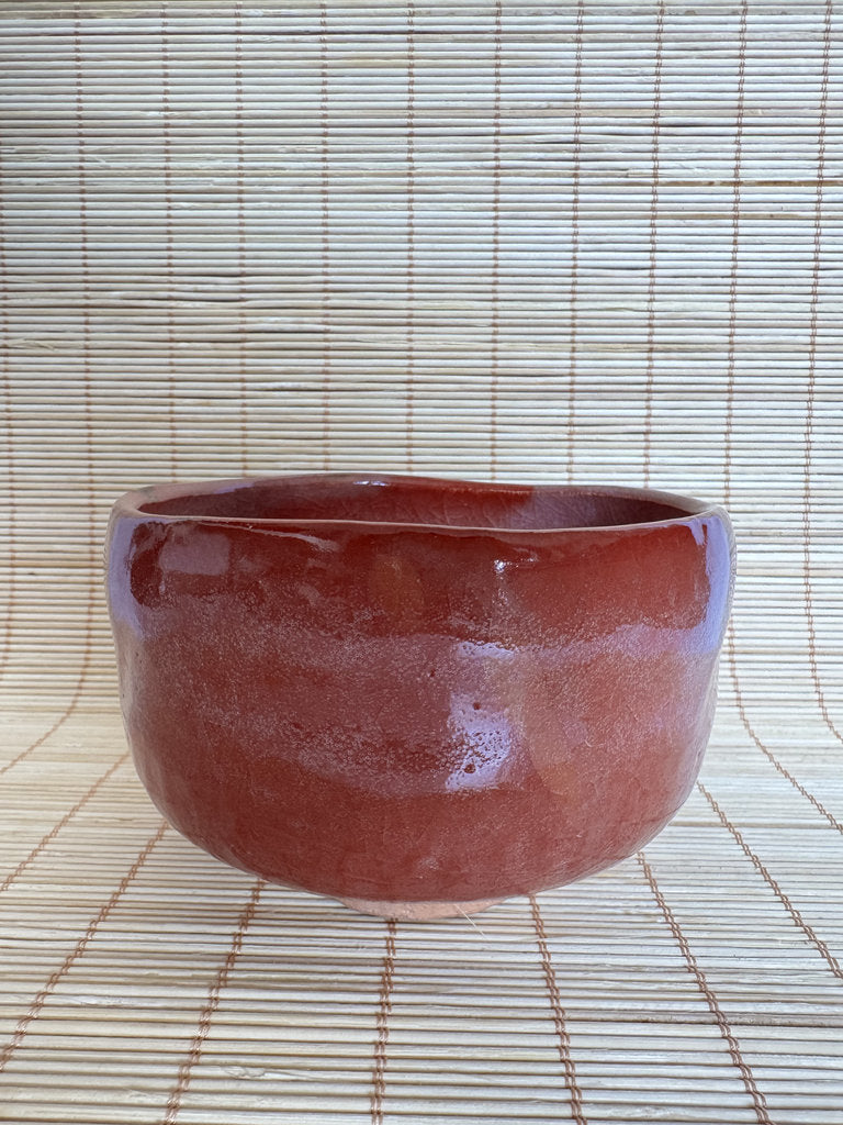 Kenzan School Aka Chawan | Copper-Red Yōhen | Gray-Black Blotch | Autumn Tea Bowl