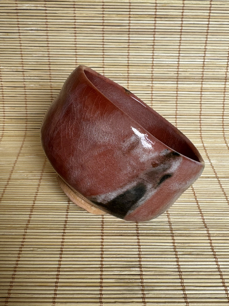 Kenzan School Aka Chawan | Copper-Red Yōhen | Gray-Black Blotch | Autumn Tea Bowl