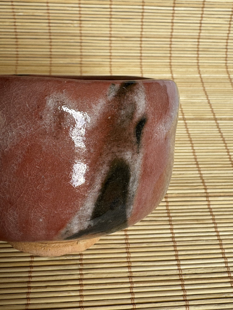 Kenzan School Aka Chawan | Copper-Red Yōhen | Gray-Black Blotch | Autumn Tea Bowl