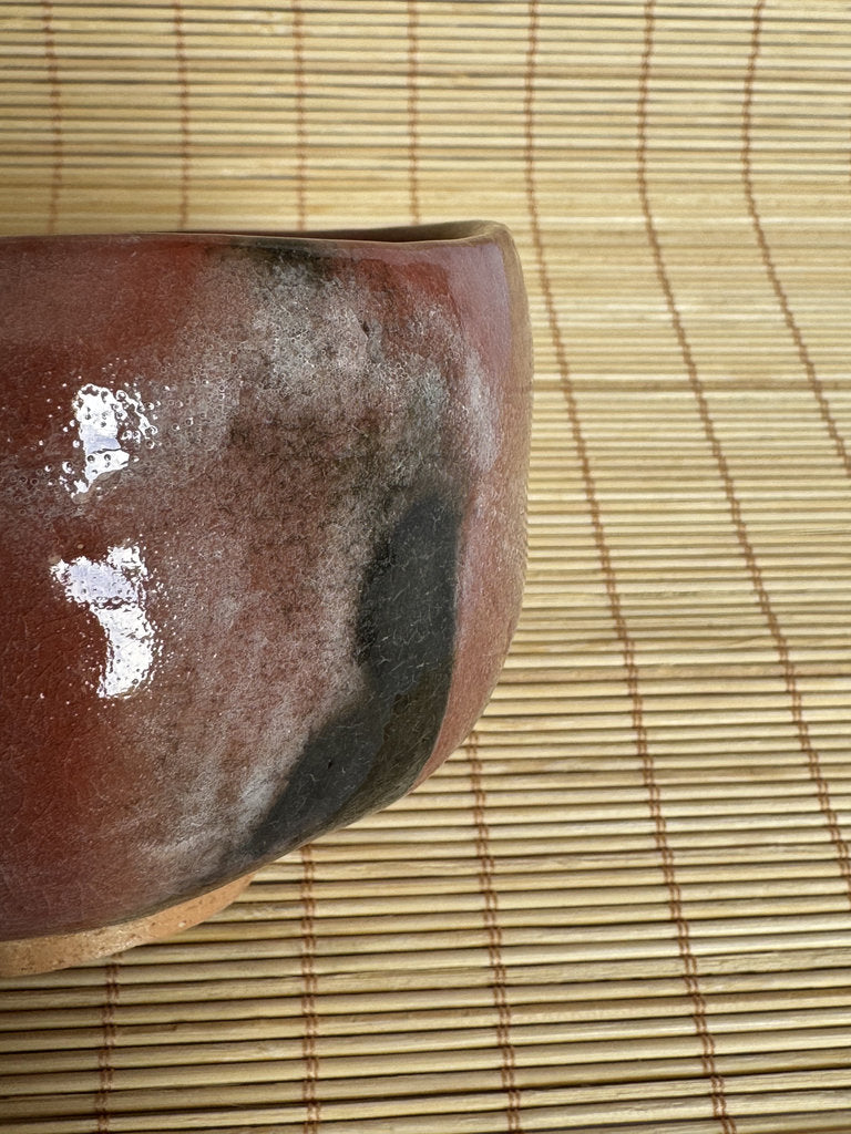 Kenzan School Aka Chawan | Copper-Red Yōhen | Gray-Black Blotch | Autumn Tea Bowl