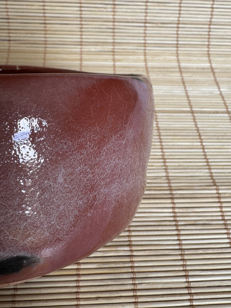 Kenzan School Aka Chawan | Copper-Red Yōhen | Gray-Black Blotch | Autumn Tea Bowl