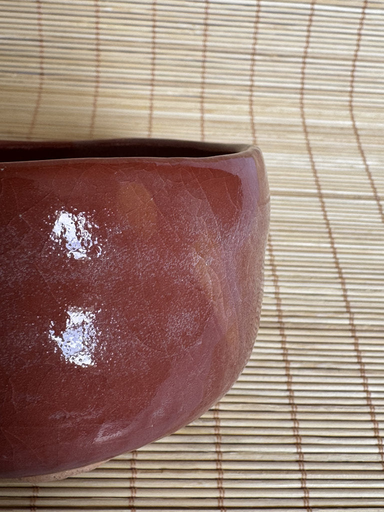 Kenzan School Aka Chawan | Copper-Red Yōhen | Gray-Black Blotch | Autumn Tea Bowl