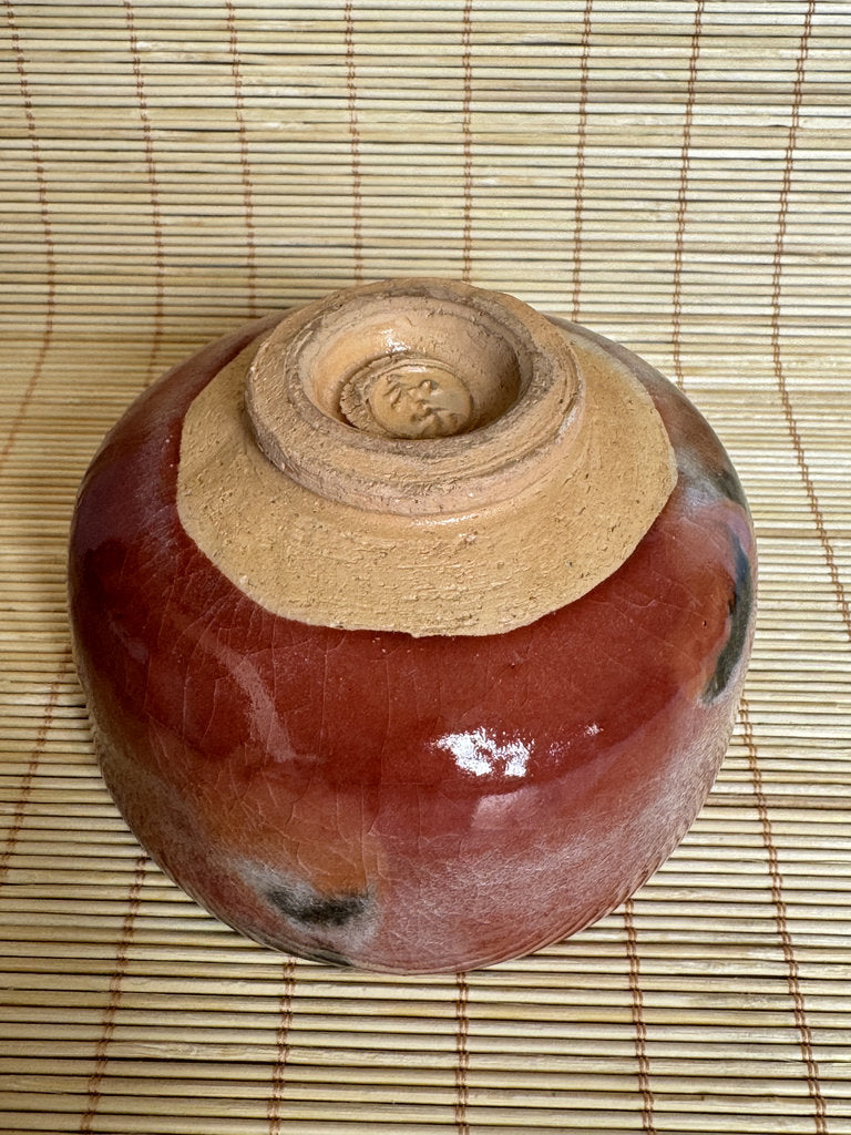 Kenzan School Aka Chawan | Copper-Red Yōhen | Gray-Black Blotch | Autumn Tea Bowl