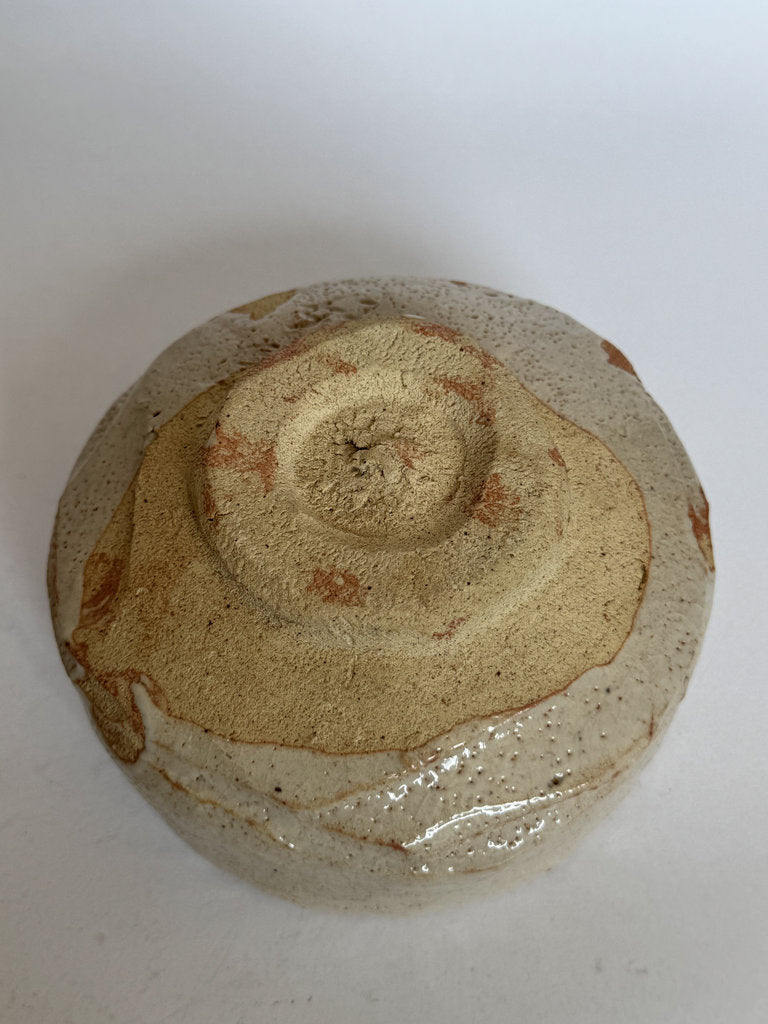 E-Shino Chawan | Bird Motif Iron Underglaze | Kuchikiri Rim Notch | Mino Tradition