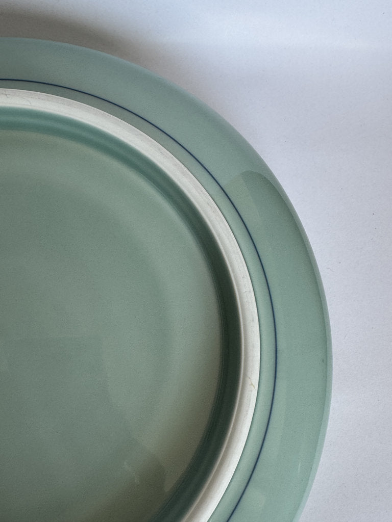 Pair Japanese Arita Charger Plates | Celadon Sometsuke Sansui | Hand-Painted Landscape | Yamatoku Kiln | Wall Display Plates | Blue White Porcelain