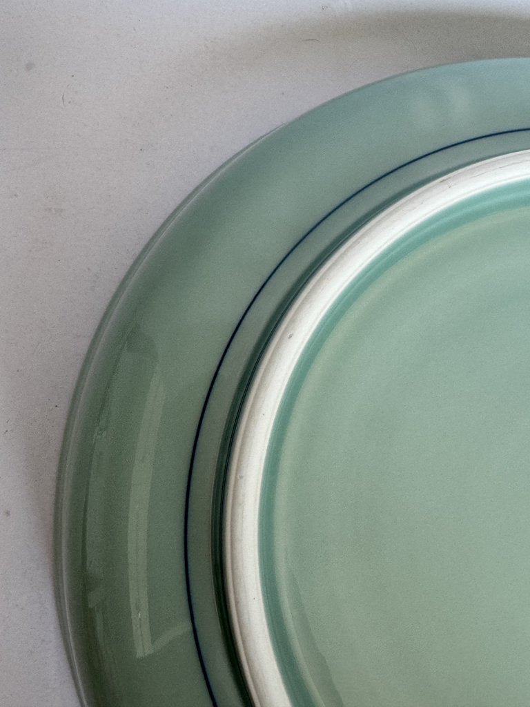 Pair Japanese Arita Charger Plates | Celadon Sometsuke Sansui | Hand-Painted Landscape | Yamatoku Kiln | Wall Display Plates | Blue White Porcelain