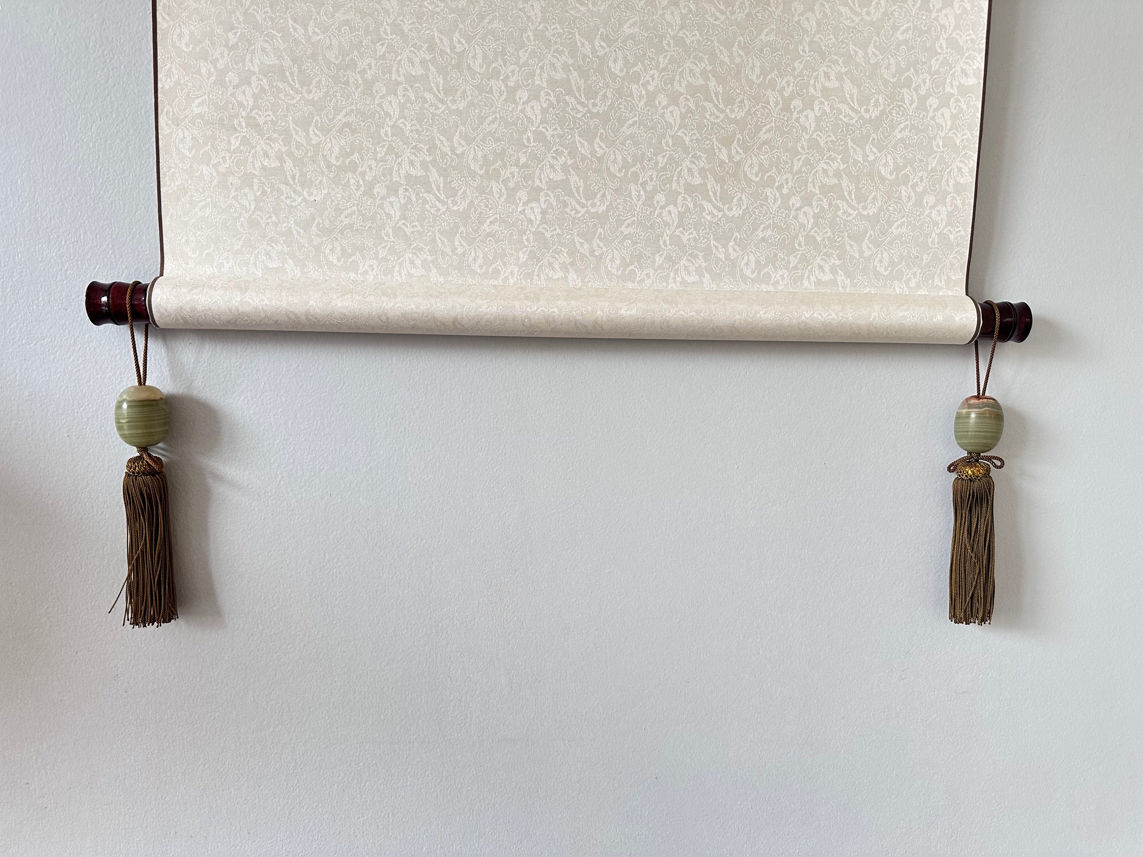 Japanese Fūchin Scroll Weight Pair – Natural Green Onyx Stone with Handmade Tassels