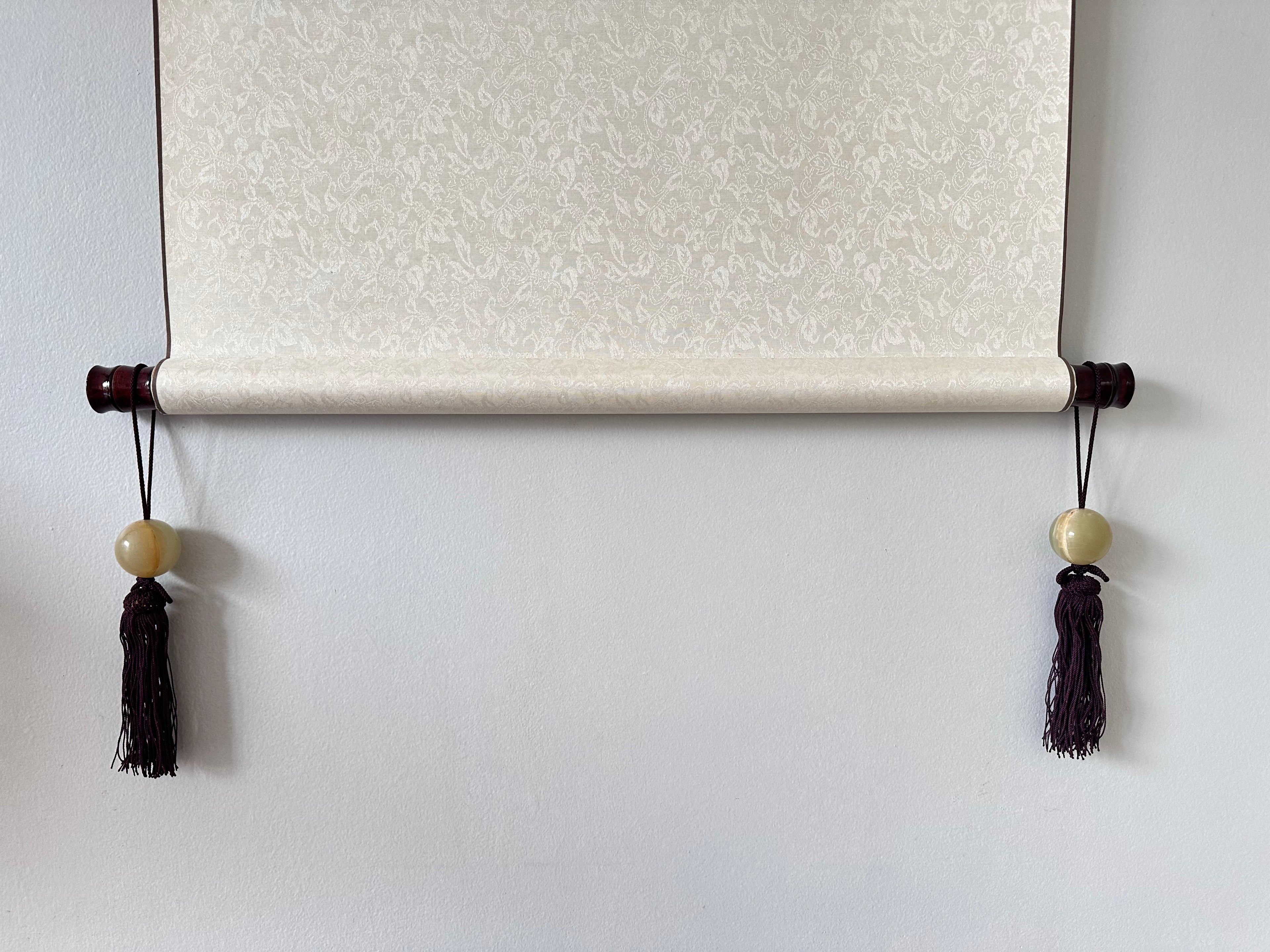 Light Honey Onyx Fūchin Scroll Weights – Burgundy Tassels | Japanese Kakemono Hanging Weights (Pair)