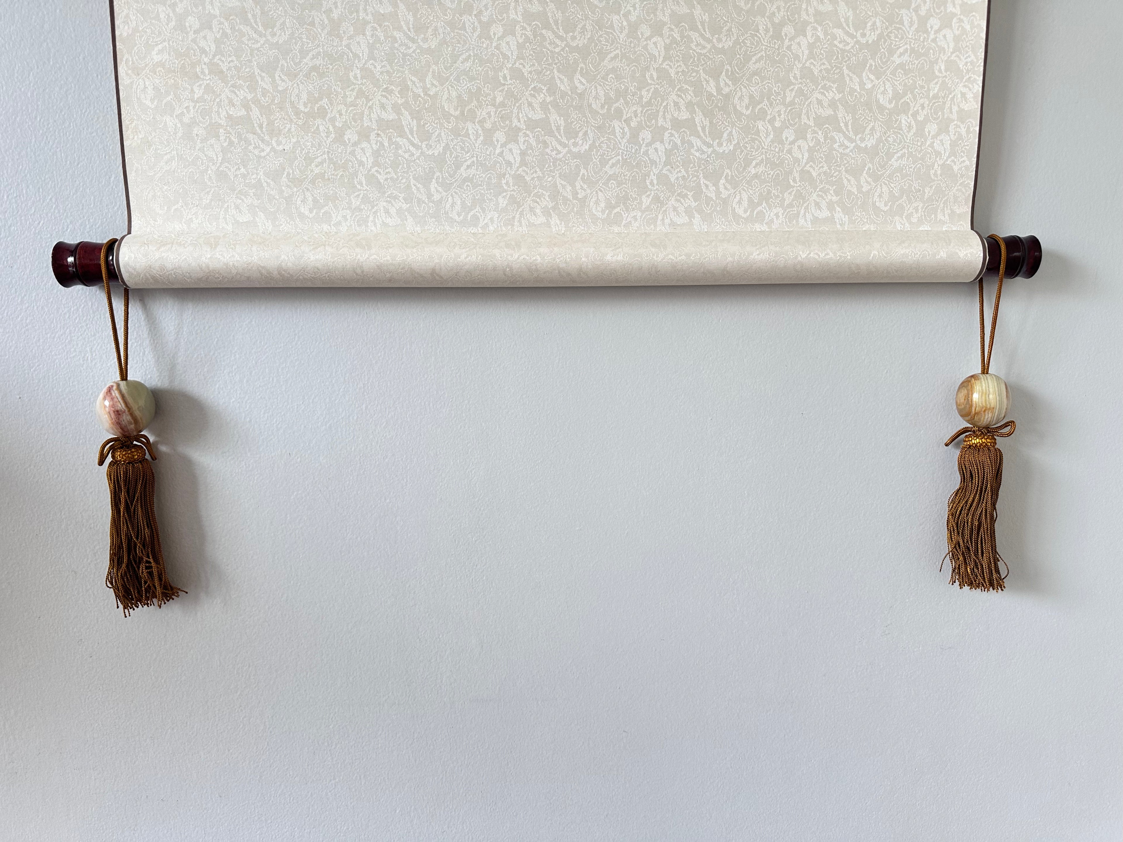 Banded Onyx Fūchin Scroll Weights – Golden Tassels | Japanese Kakemono Hanging Weights (Pair)
