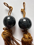 Dark Onyx Fūchin Scroll Weights – Antique Gold Tassels | Japanese Kakemono Hanging Weights (Pair)