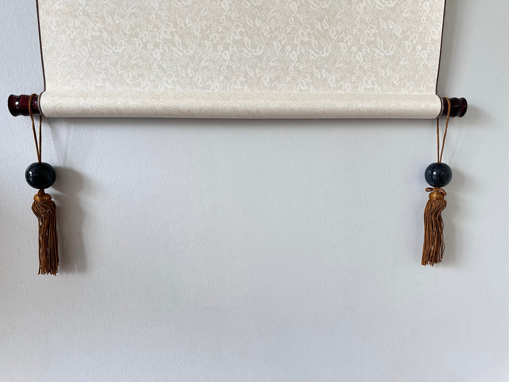 Dark Onyx Fūchin Scroll Weights – Antique Gold Tassels | Japanese Kakemono Hanging Weights (Pair)