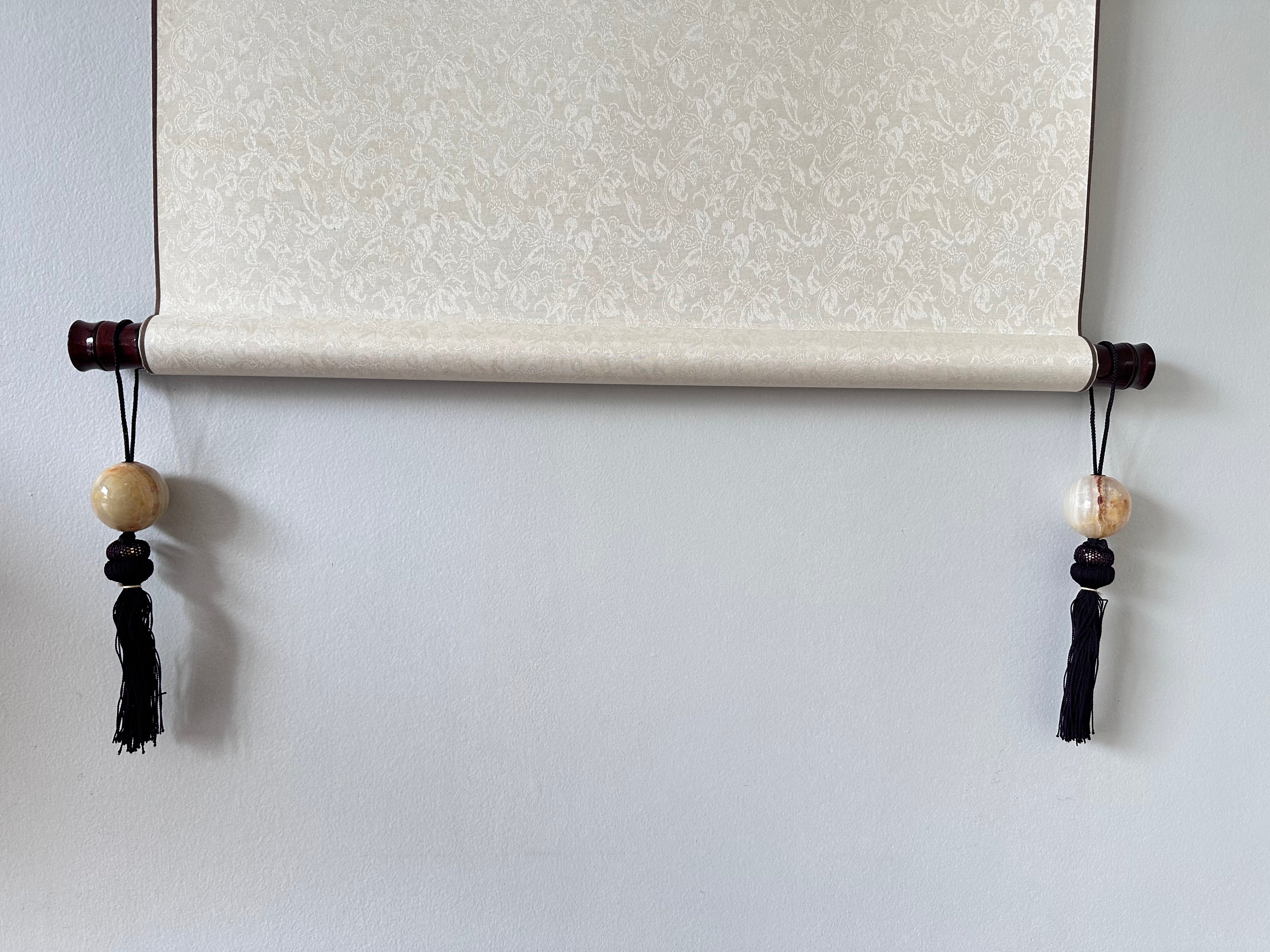 Honey Onyx Fūchin Scroll Weights – Plum Tassels | Japanese Kakemono Hanging Weights (Pair)