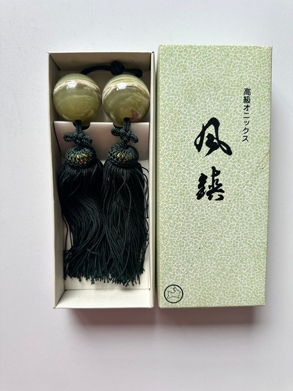 Green Onyx Fūchin Scroll Weights – Forest Green Tassels | Japanese Kakemono Hanging Weights (Pair)