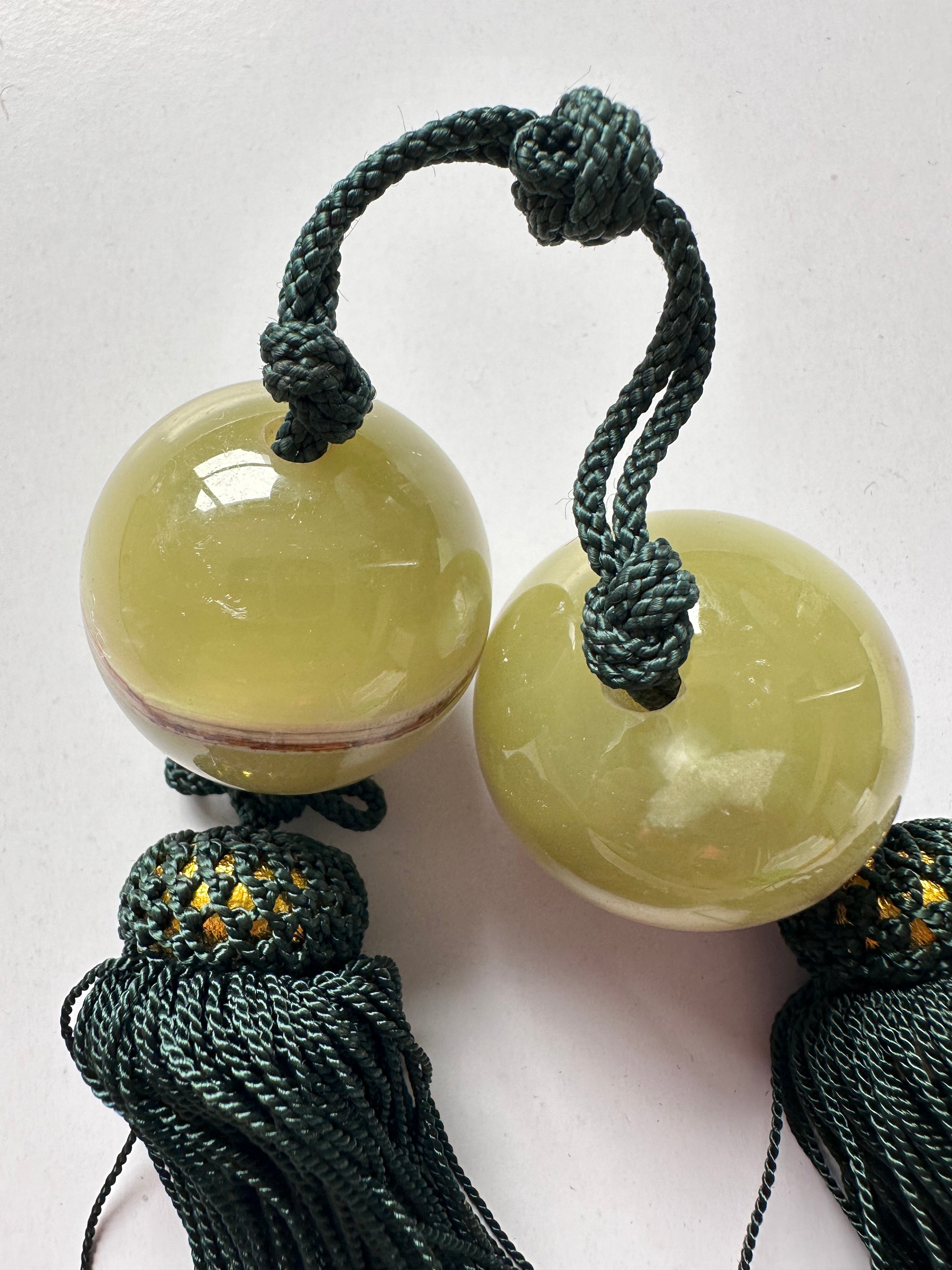 Green Onyx Fūchin Scroll Weights – Forest Green Tassels | Japanese Kakemono Hanging Weights (Pair)