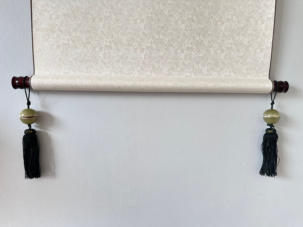Green Onyx Fūchin Scroll Weights – Forest Green Tassels | Japanese Kakemono Hanging Weights (Pair)
