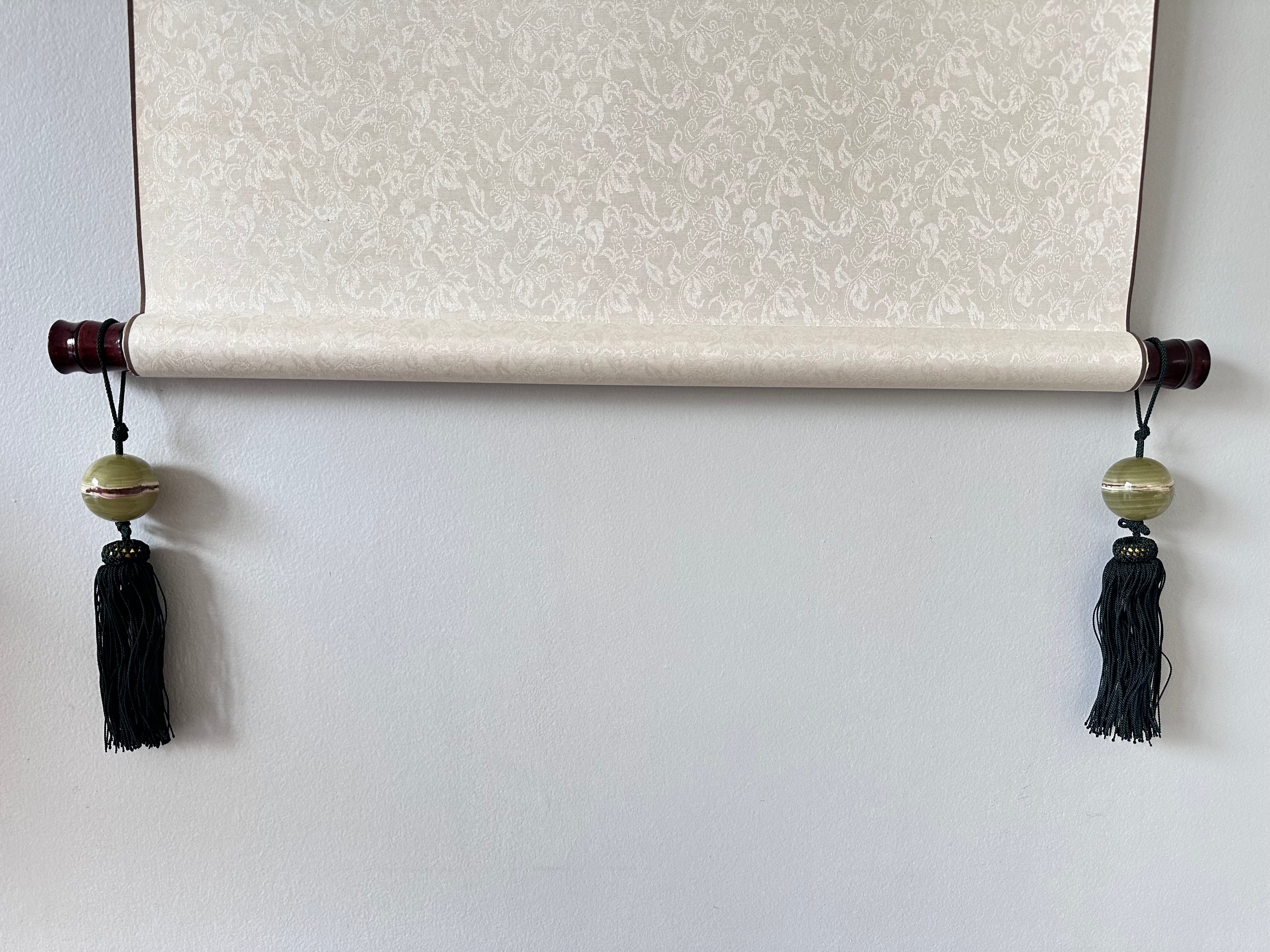 Green Onyx Fūchin Scroll Weights – Forest Green Tassels | Japanese Kakemono Hanging Weights (Pair)