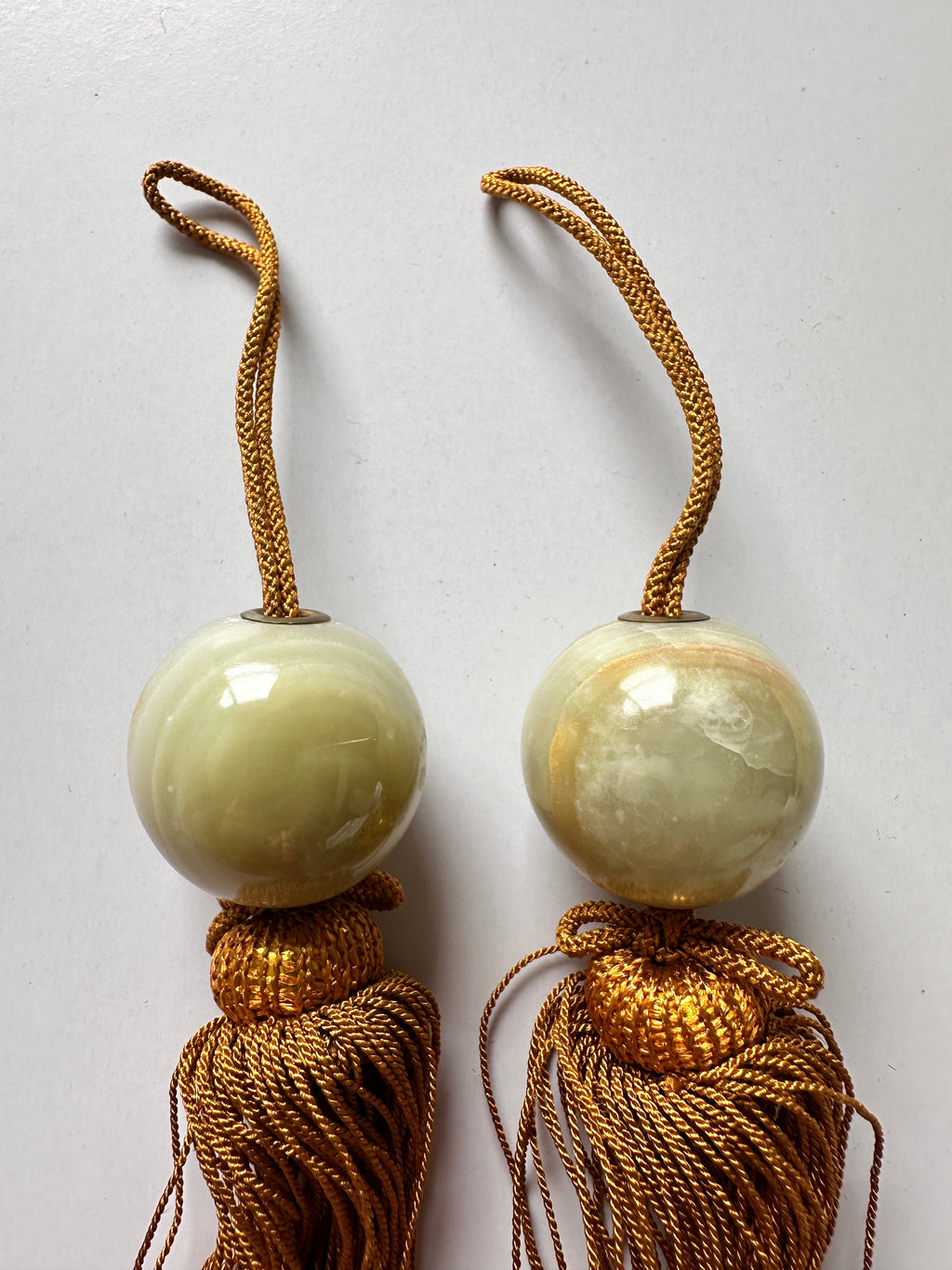 Natural Onyx Fūchin Scroll Weights – Golden Tassels | Japanese Kakemono Hanging Weights (Pair)