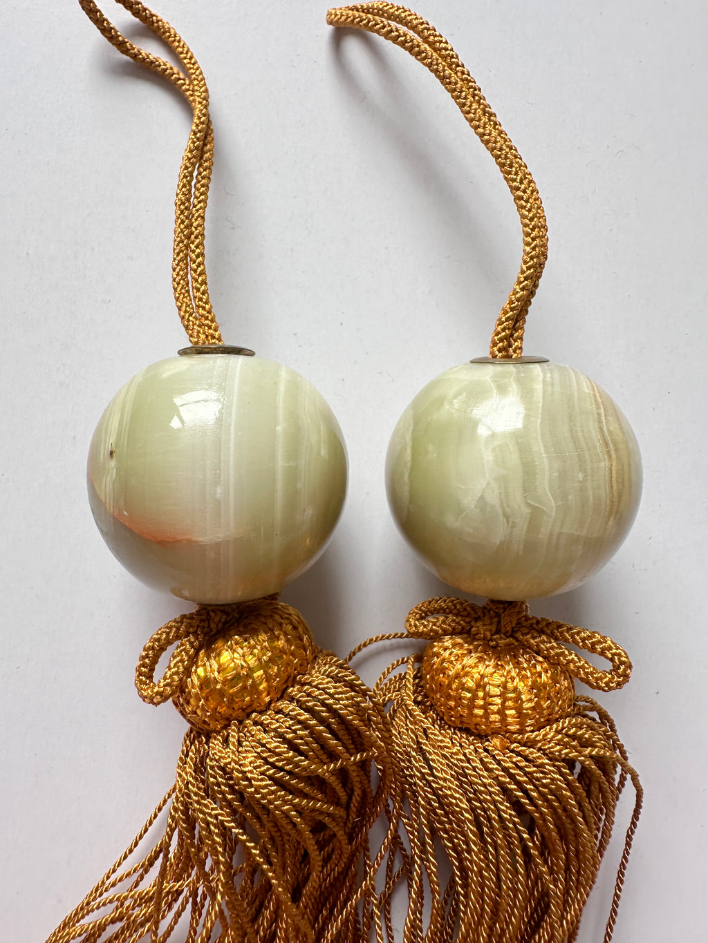 Natural Onyx Fūchin Scroll Weights – Golden Tassels | Japanese Kakemono Hanging Weights (Pair)