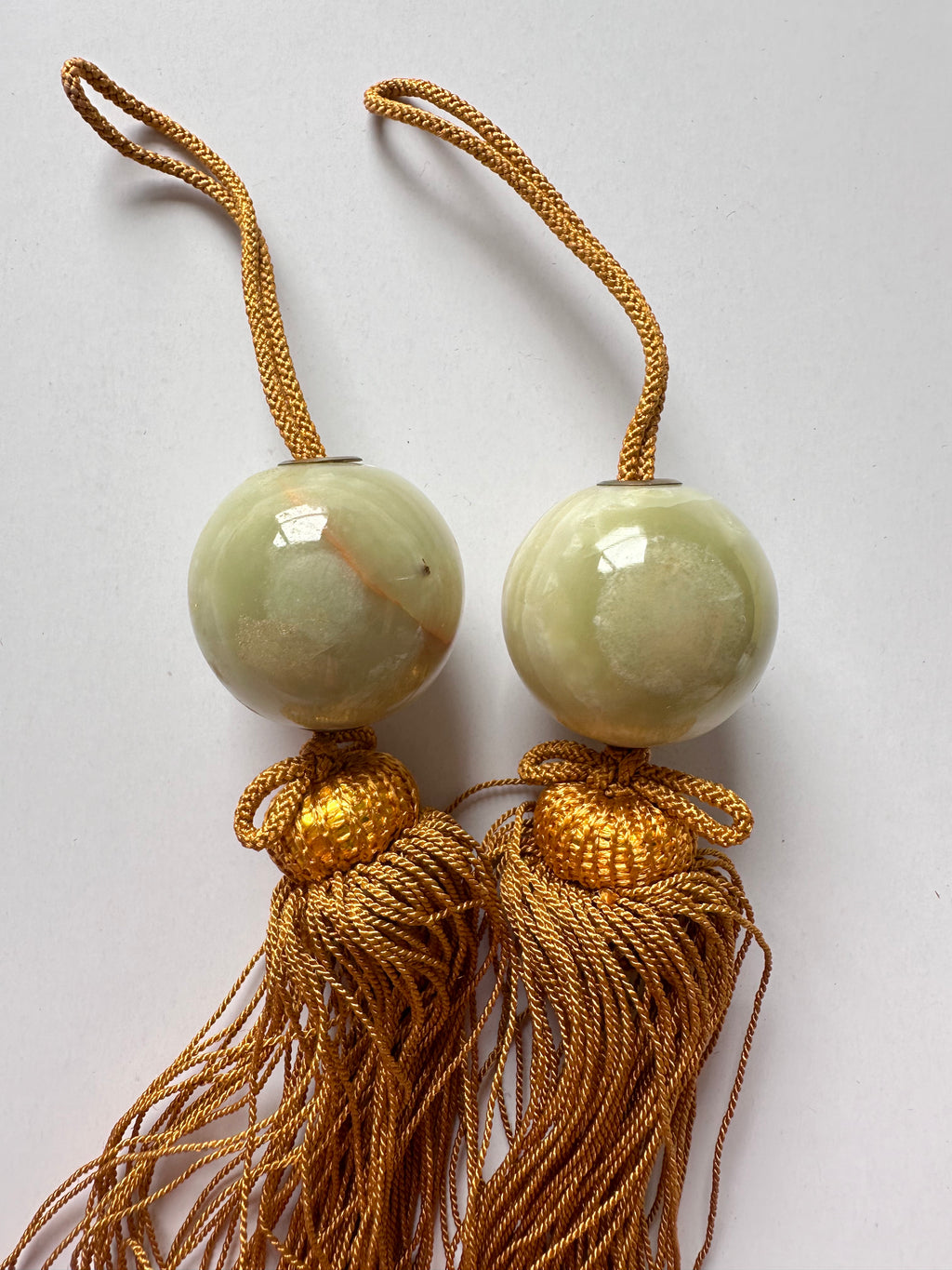 Natural Onyx Fūchin Scroll Weights – Golden Tassels | Japanese Kakemono Hanging Weights (Pair)
