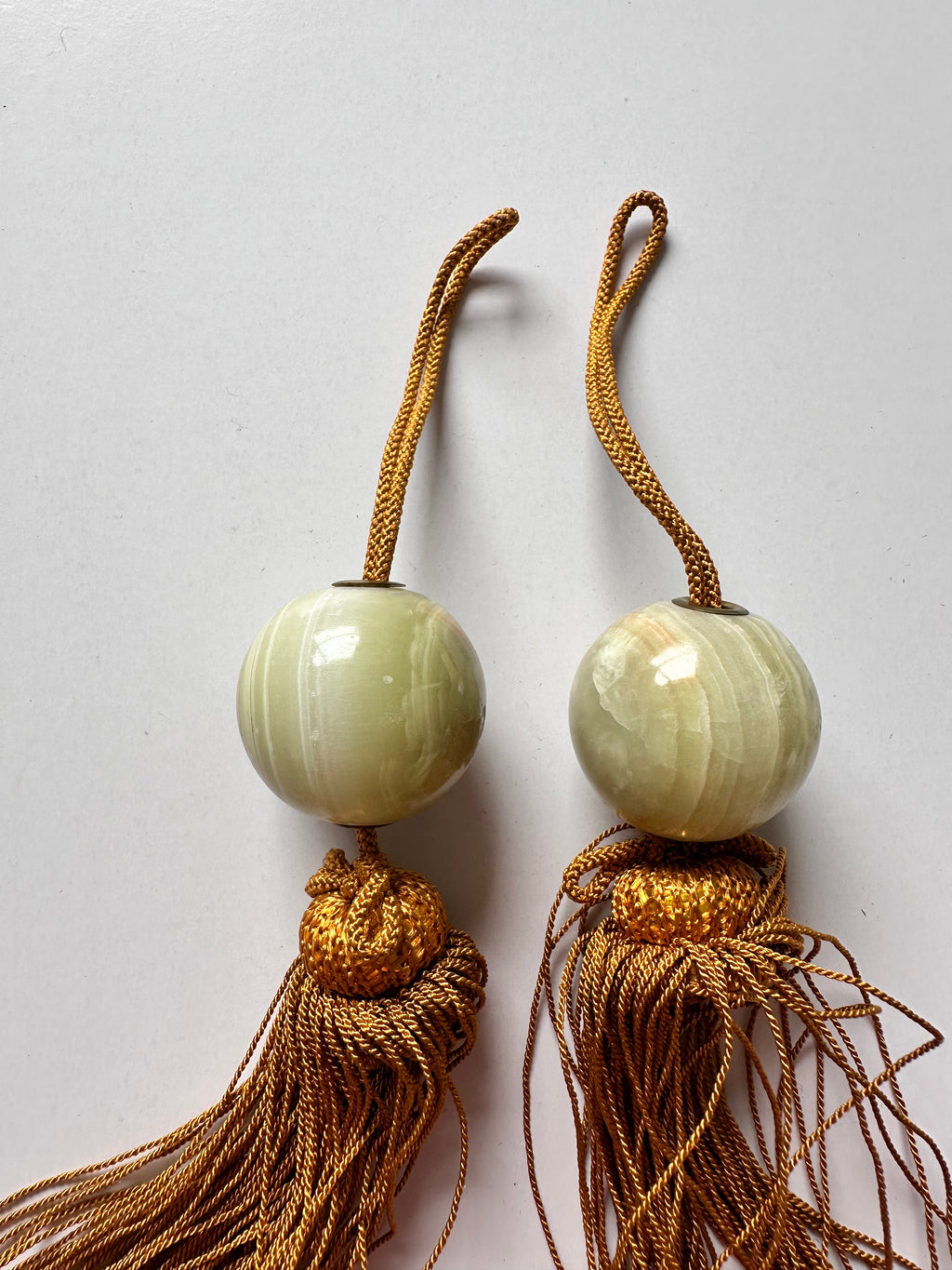 Natural Onyx Fūchin Scroll Weights – Golden Tassels | Japanese Kakemono Hanging Weights (Pair)