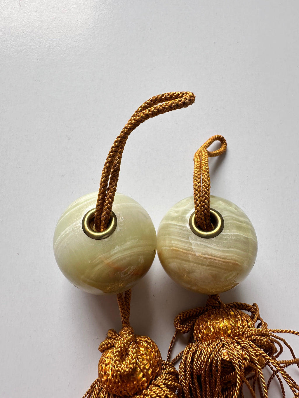 Natural Onyx Fūchin Scroll Weights – Golden Tassels | Japanese Kakemono Hanging Weights (Pair)