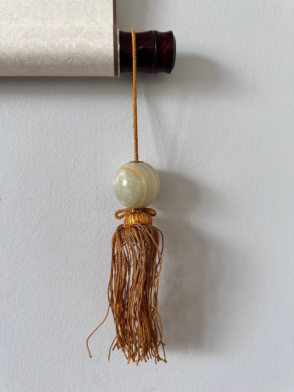 Natural Onyx Fūchin Scroll Weights – Golden Tassels | Japanese Kakemono Hanging Weights (Pair)