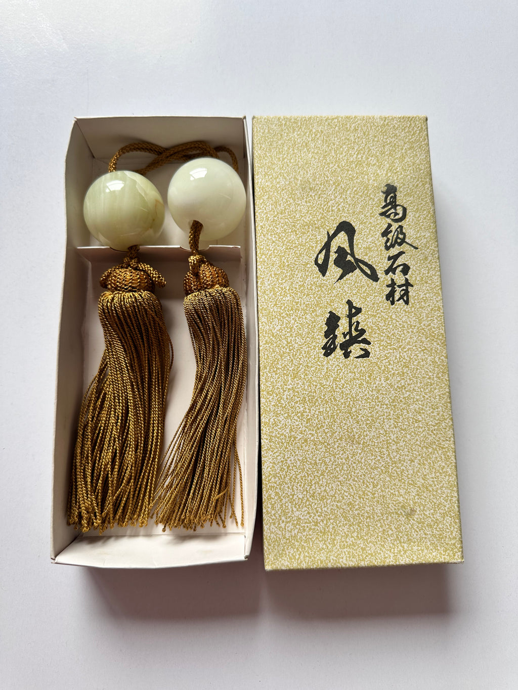 Natural Honey Onyx Japanese Fūchin – Kakemono Scroll Weights with Gold Tassels (Pair)