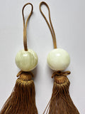 Natural Honey Onyx Japanese Fūchin – Kakemono Scroll Weights with Gold Tassels (Pair)