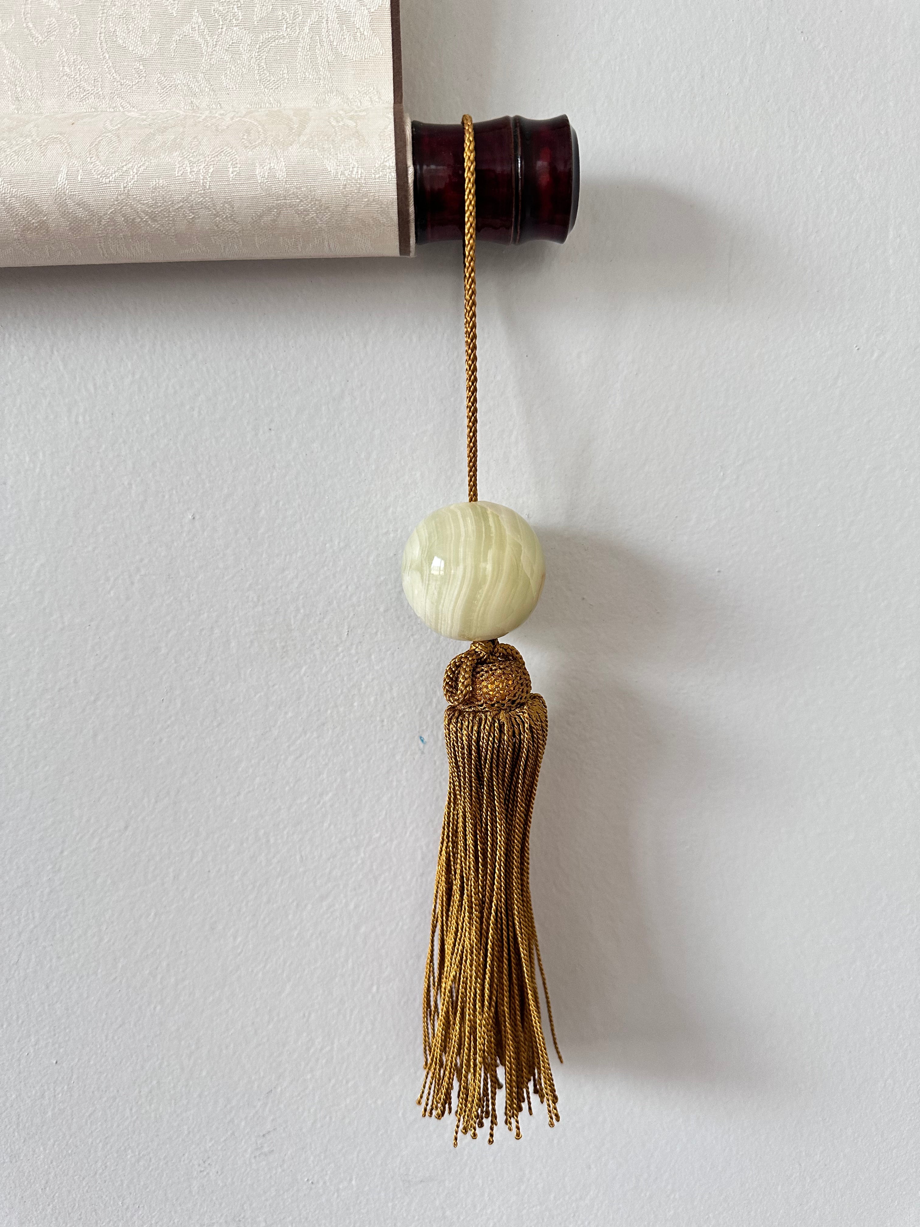 Natural Honey Onyx Japanese Fūchin – Kakemono Scroll Weights with Gold Tassels (Pair)