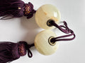Natural Onyx Fūchin Pair – Japanese Kakemono Scroll Weights with Burgundy Tassels | Handmade Hanging Scroll Accessories