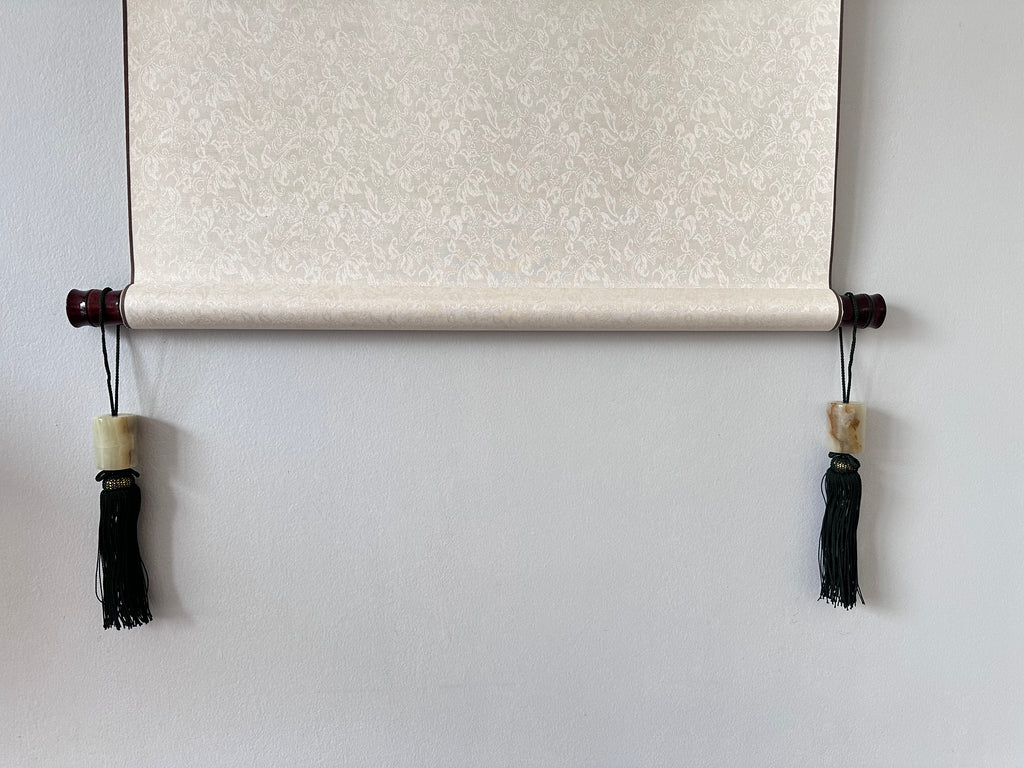 Natural Stone Fūchin Scroll Weights – Green Cord Tassels | Japanese Kakemono Hanging Weights (Pair)