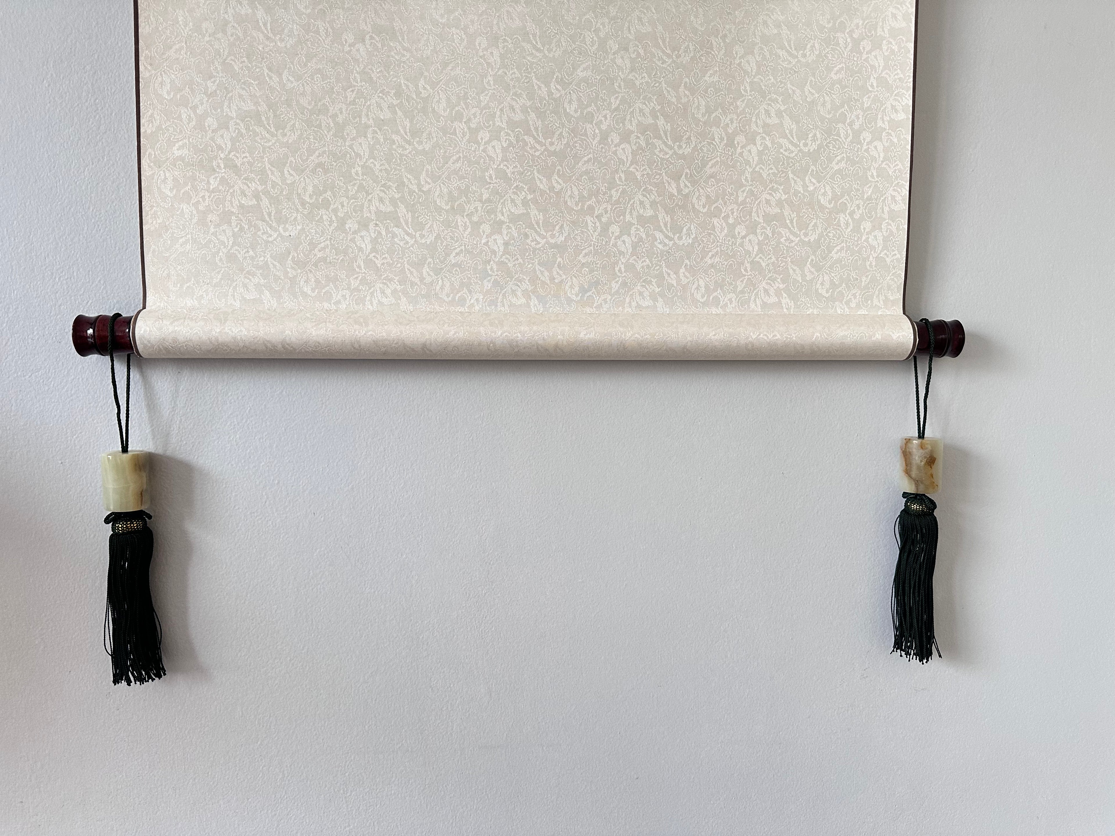 Natural Stone Fūchin Scroll Weights – Green Cord Tassels | Japanese Kakemono Hanging Weights (Pair)