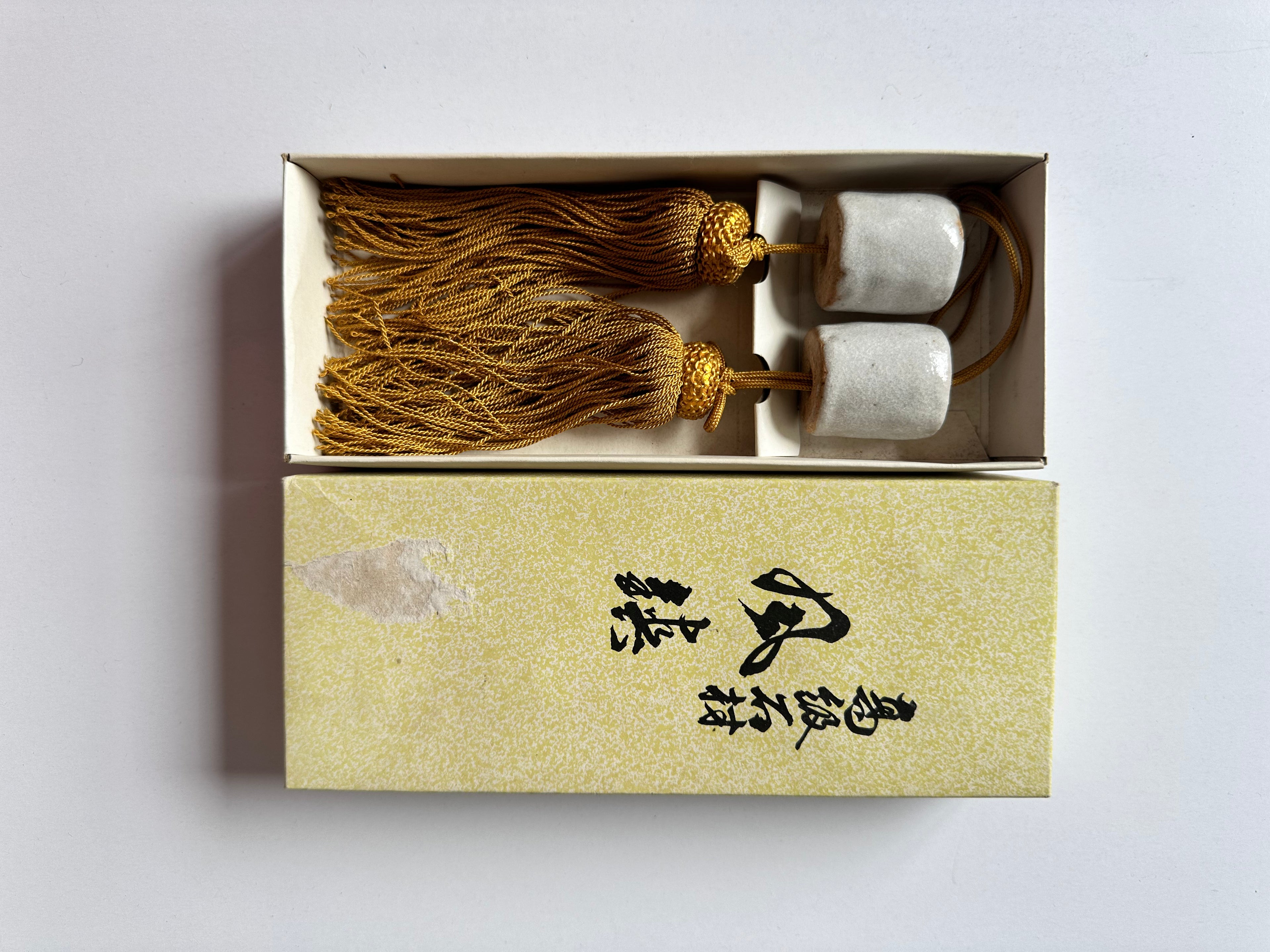 Japanese Ceramic Fūchin Pair – Grey Glazed Kakemono Scroll Weights