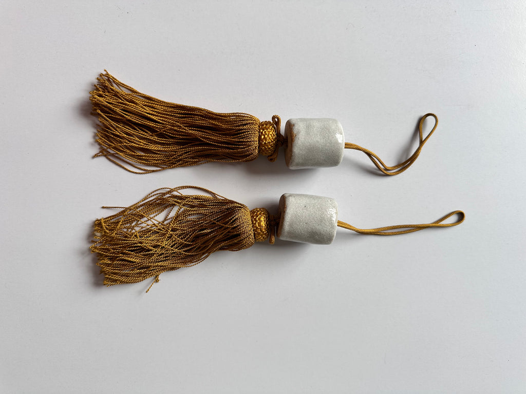 Japanese Ceramic Fūchin Pair – Grey Glazed Kakemono Scroll Weights