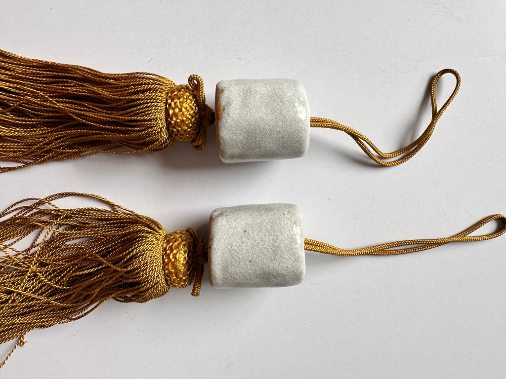 Japanese Ceramic Fūchin Pair – Grey Glazed Kakemono Scroll Weights