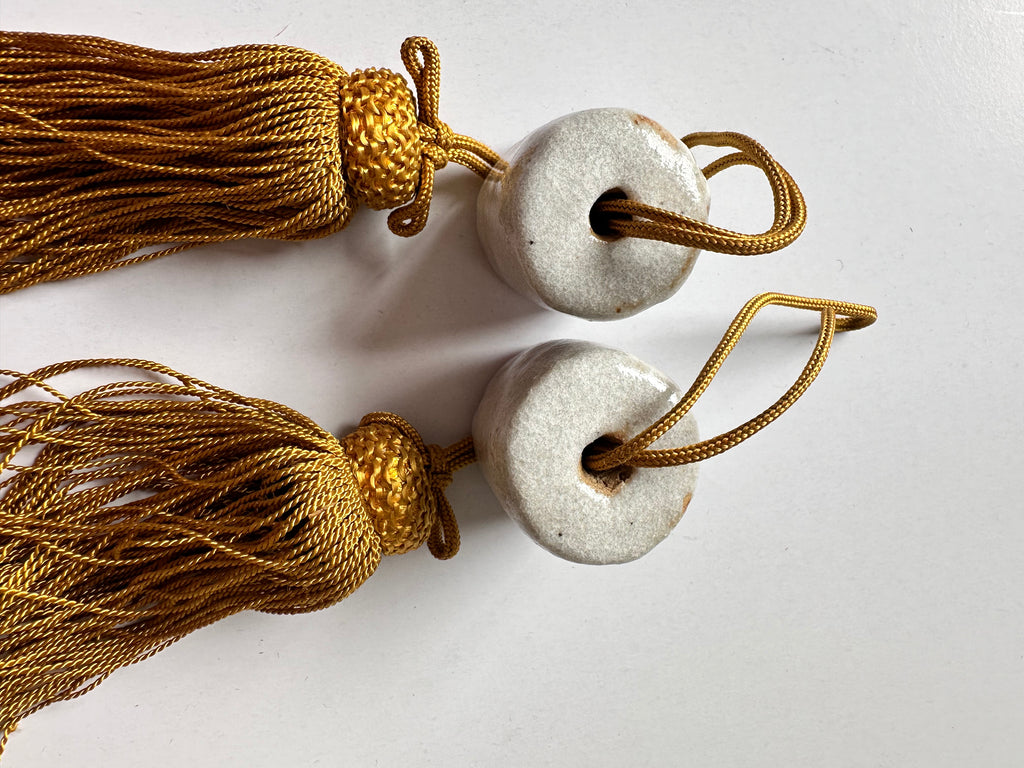 Japanese Ceramic Fūchin Pair – Grey Glazed Kakemono Scroll Weights