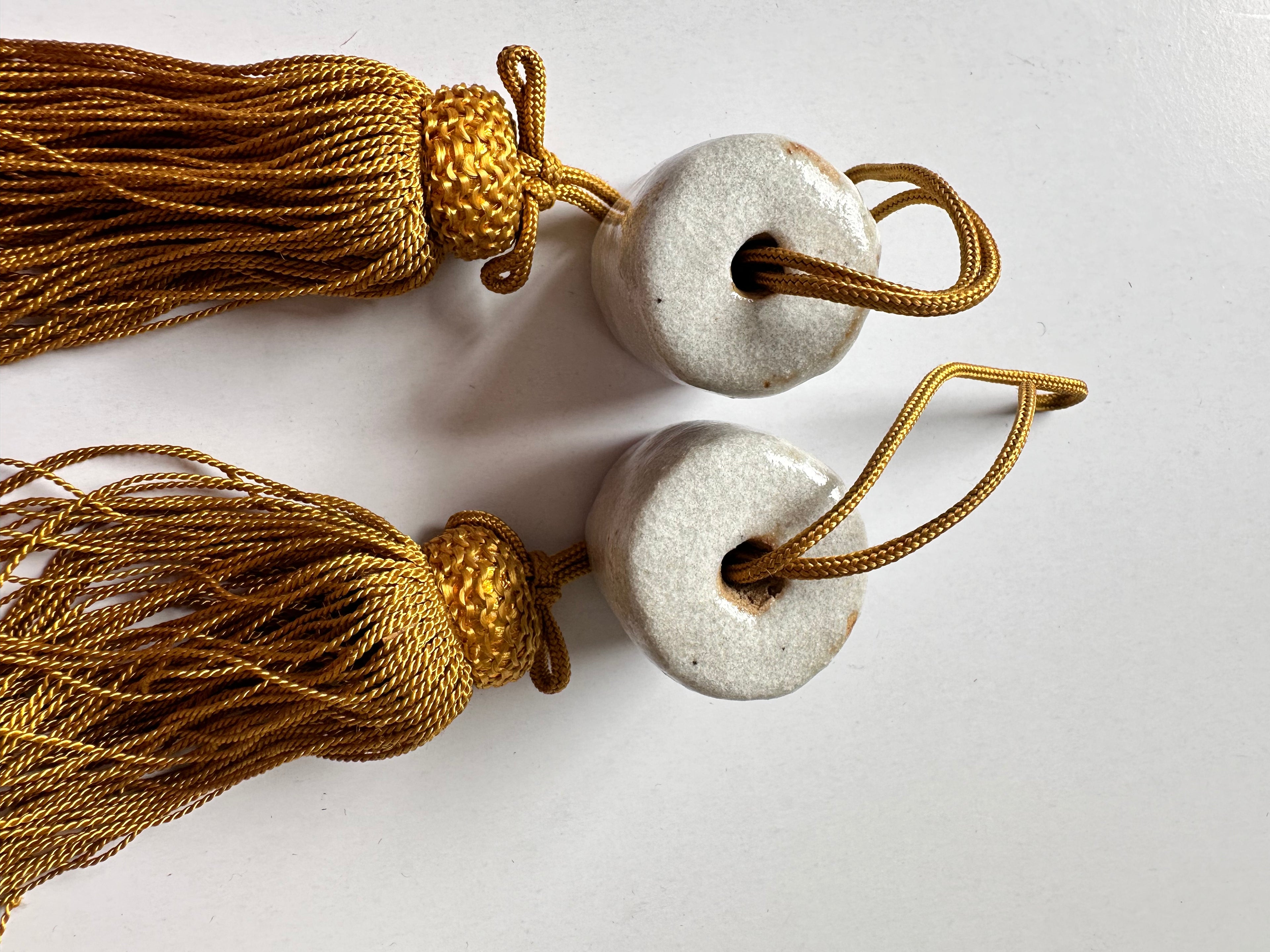 Japanese Ceramic Fūchin Pair – Grey Glazed Kakemono Scroll Weights