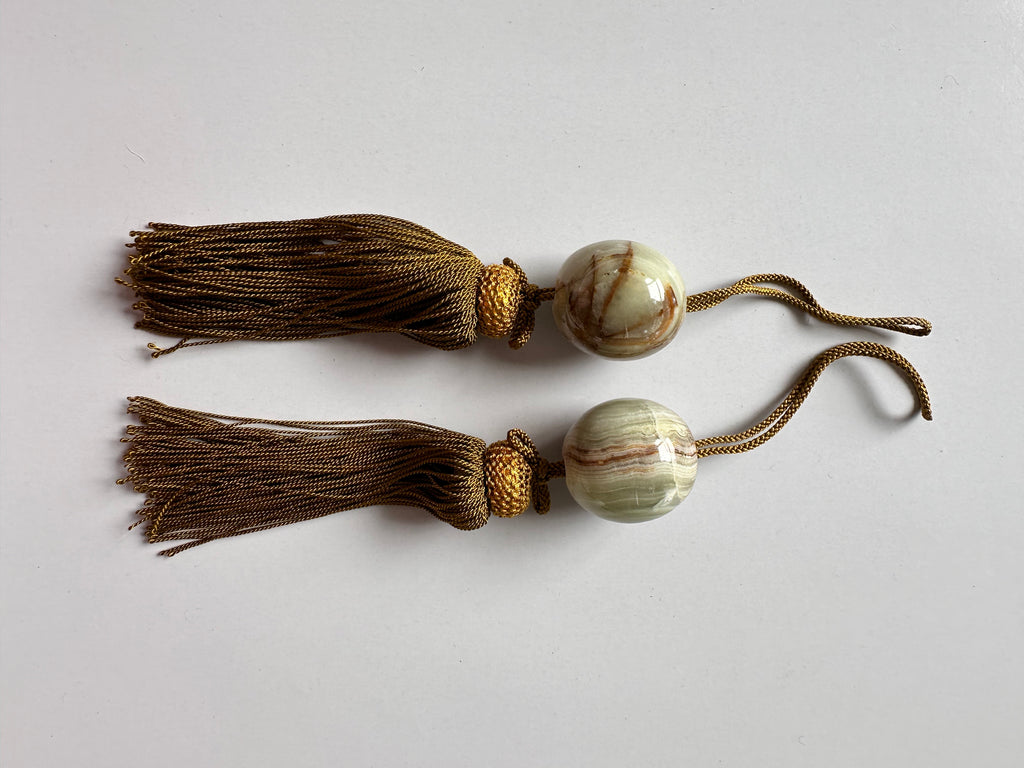 Japanese Green Onyx Fūchin Pair – Kakemono Stone Scroll Weights