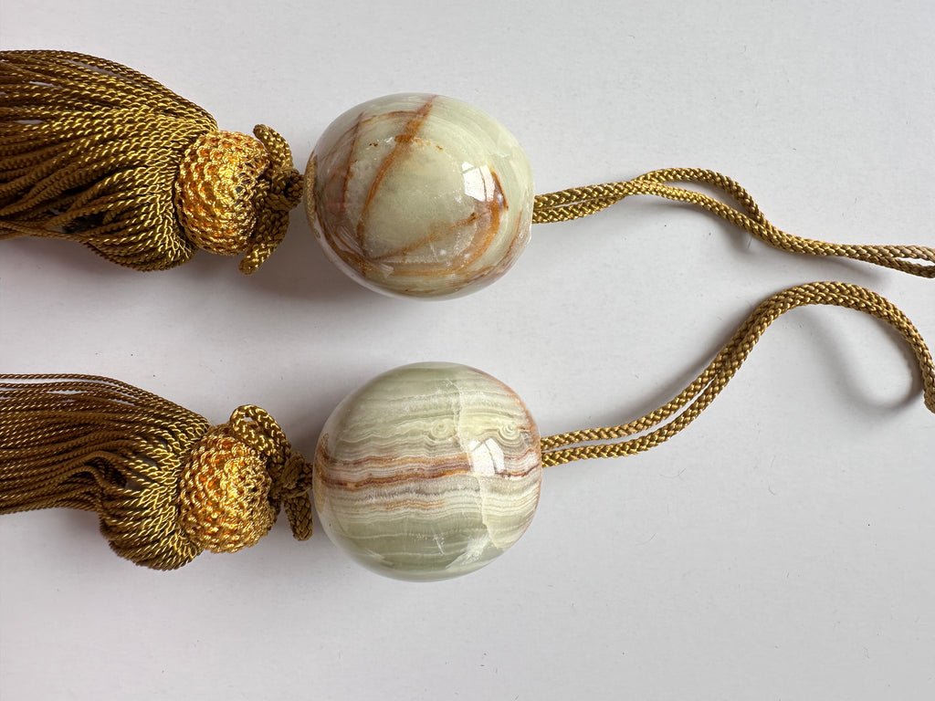 Japanese Green Onyx Fūchin Pair – Kakemono Stone Scroll Weights