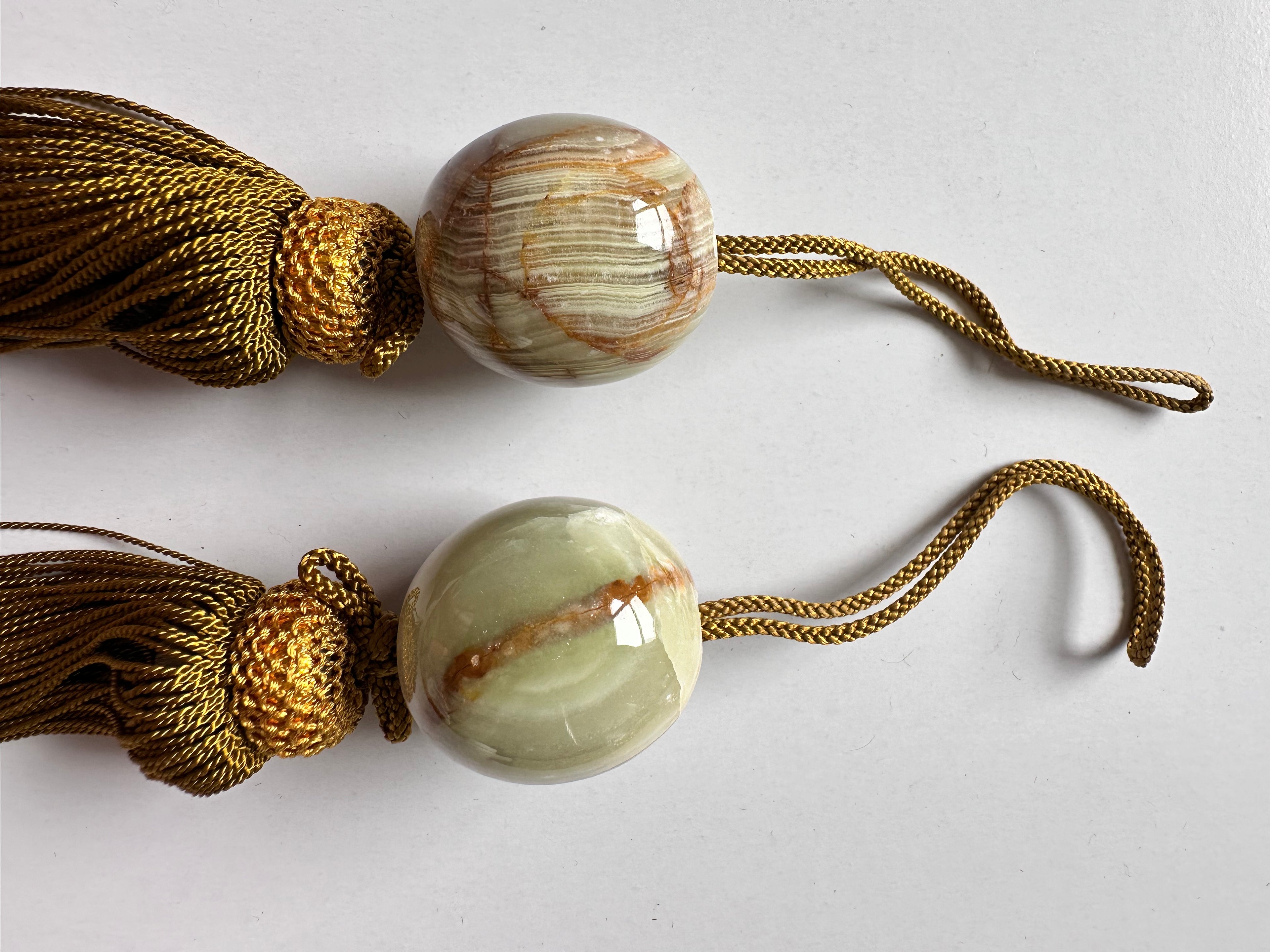 Japanese Green Onyx Fūchin Pair – Kakemono Stone Scroll Weights