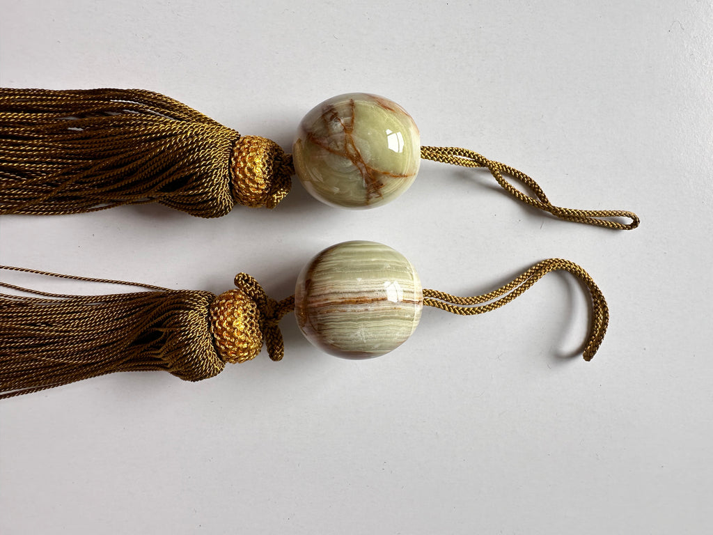 Japanese Green Onyx Fūchin Pair – Kakemono Stone Scroll Weights