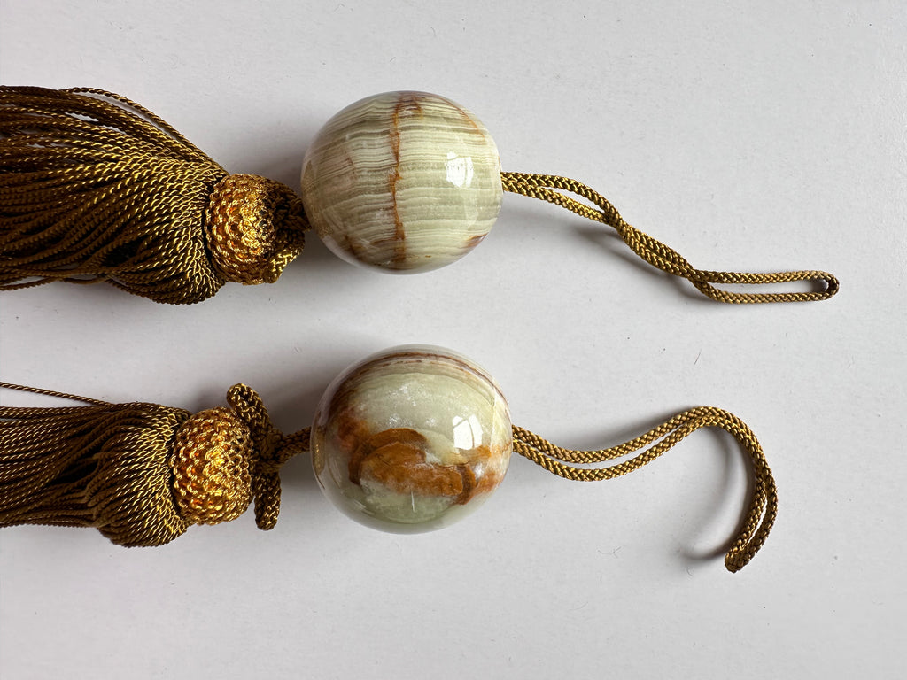 Japanese Green Onyx Fūchin Pair – Kakemono Stone Scroll Weights