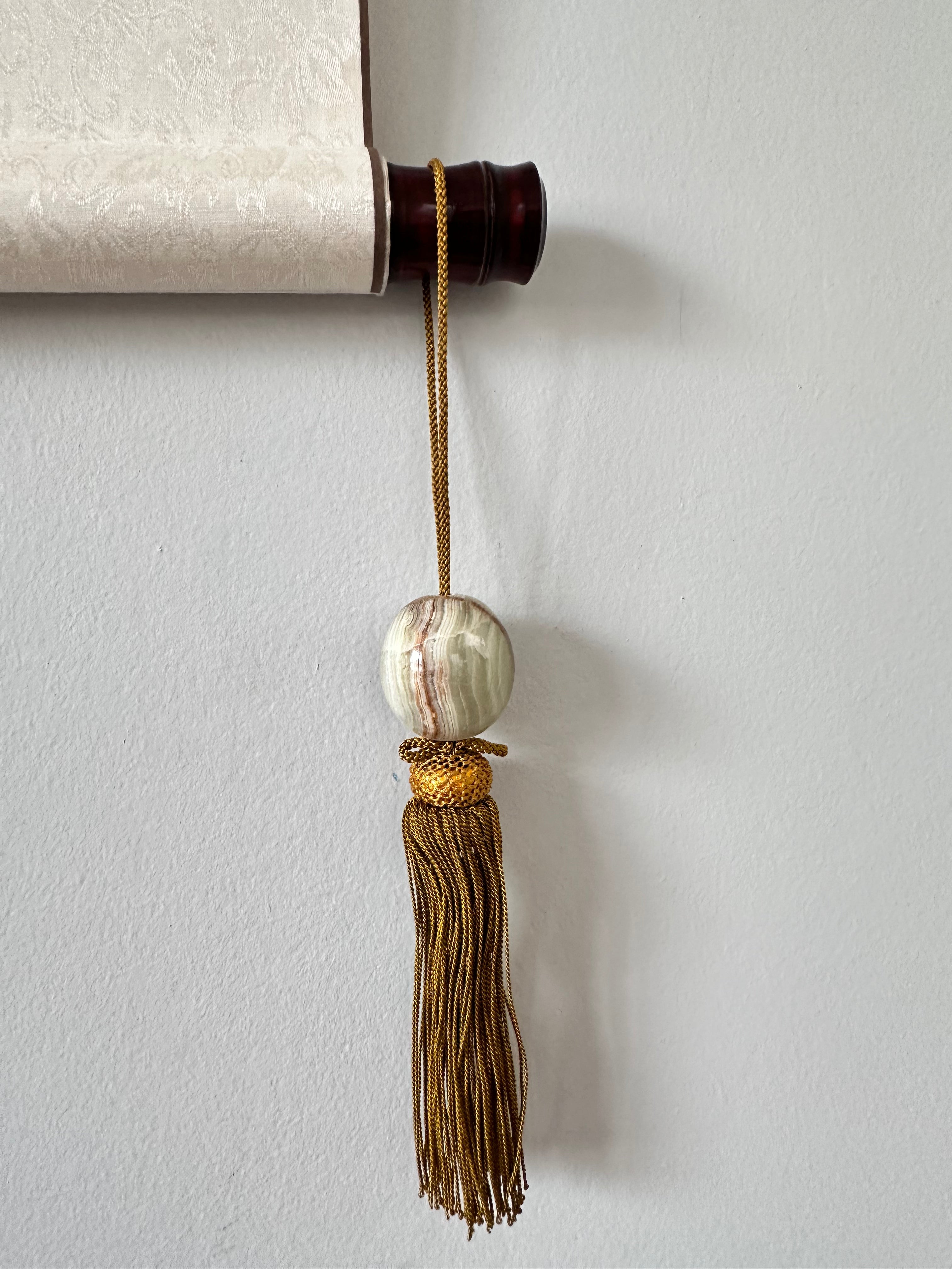 Japanese Green Onyx Fūchin Pair – Kakemono Stone Scroll Weights