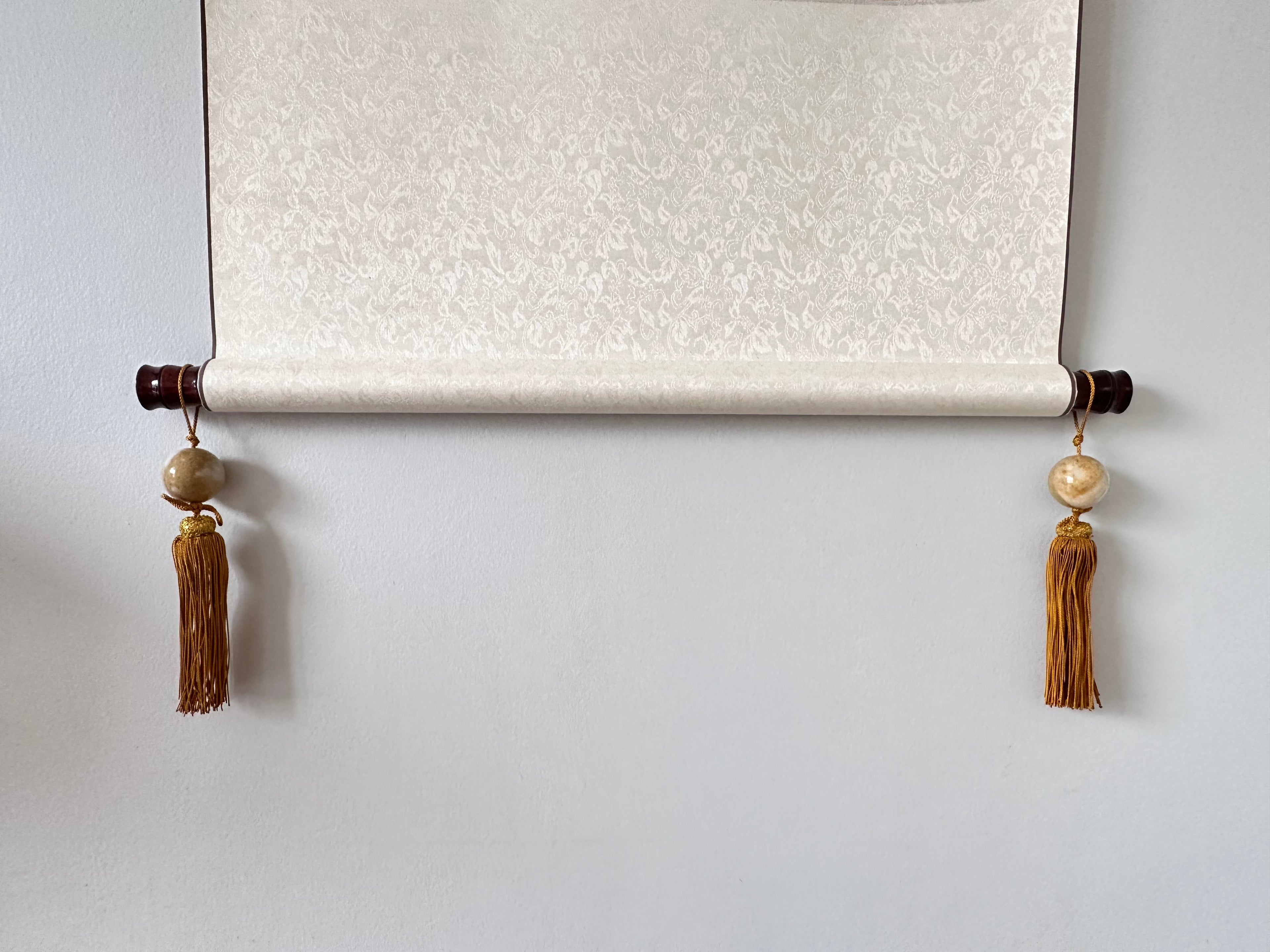 Japanese Stone Fūchin Pair – Honey Yellow Marble Kakemono Scroll Weights