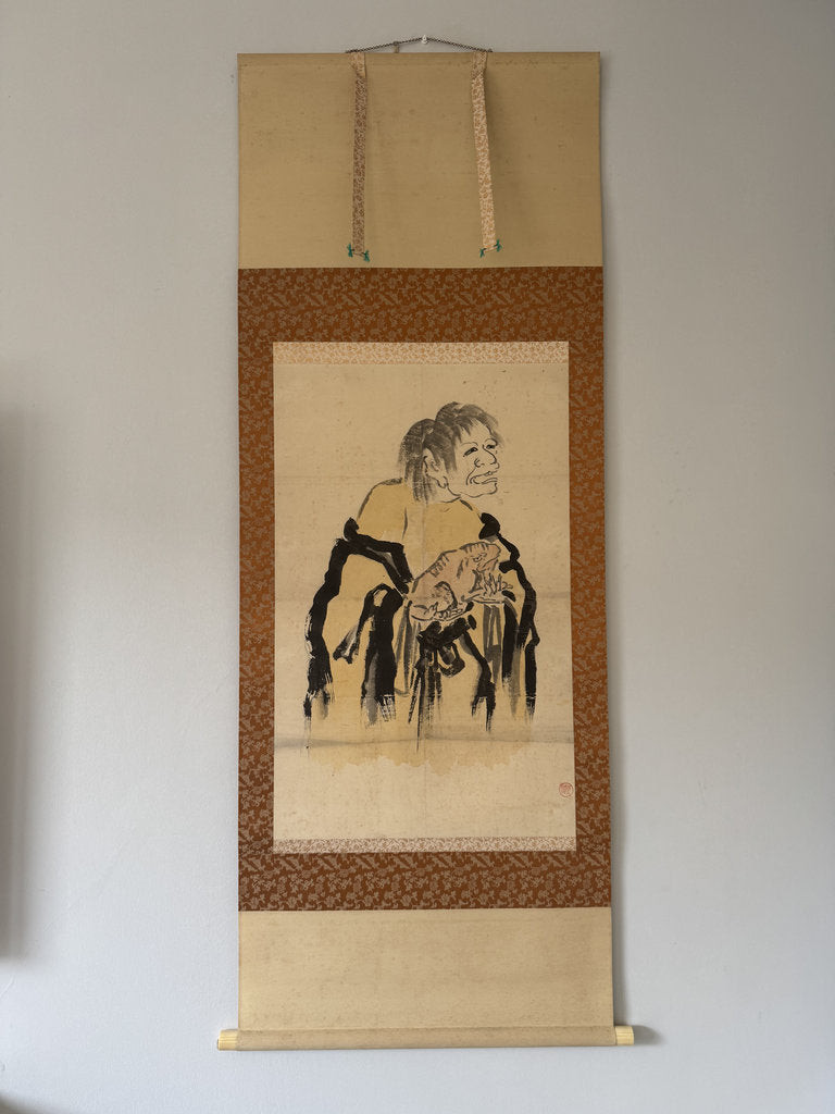 Vintage Japanese Zenga Scroll Gama Sennin Toad Immortal Painting