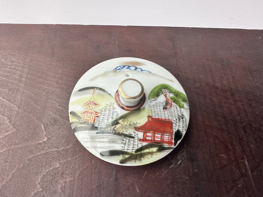 Vintage Kutani Porcelain Teapot – Hand-Painted Japanese Landscape, White Glaze Kyusu