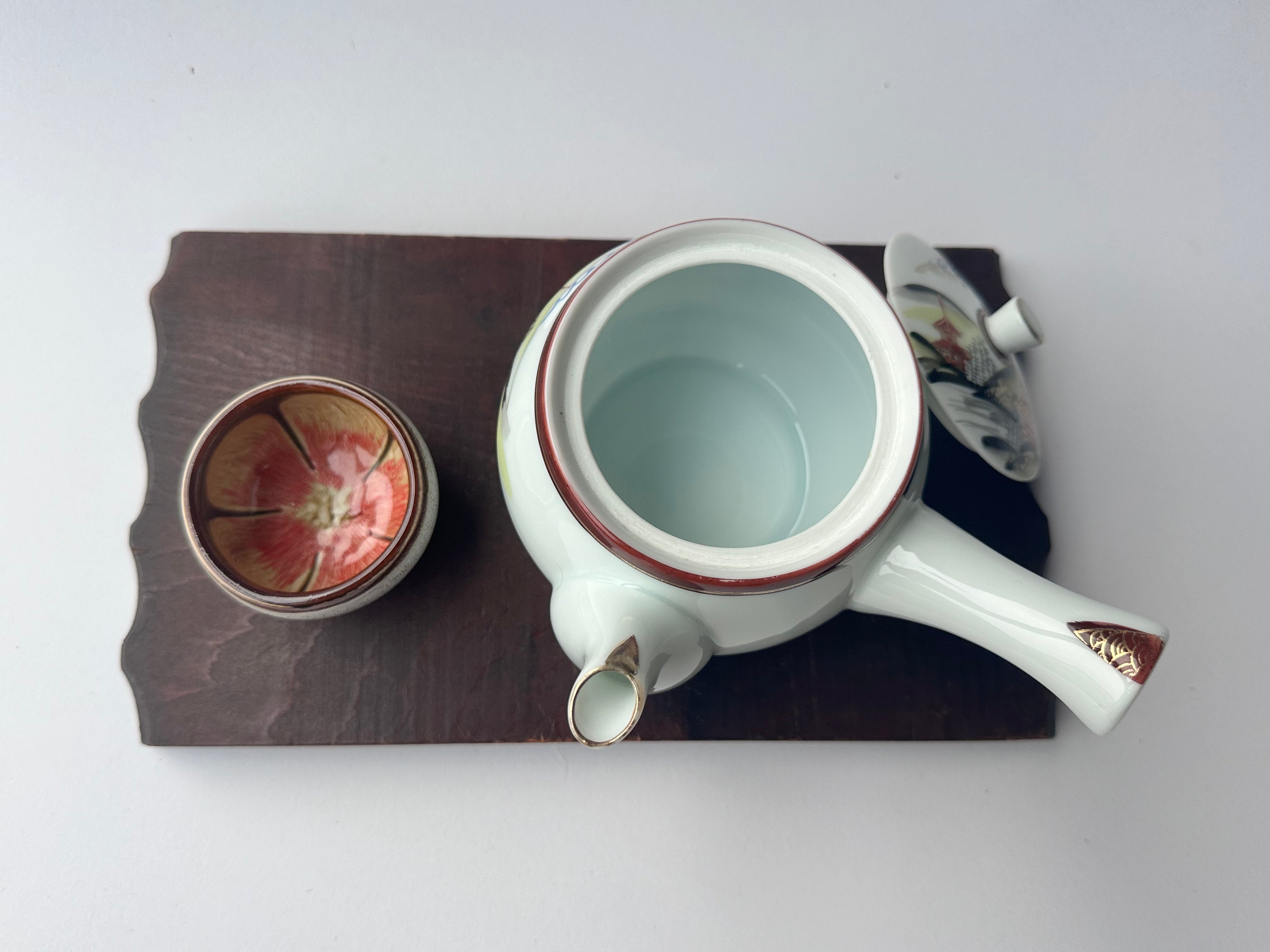 Vintage Kutani Porcelain Teapot – Hand-Painted Japanese Landscape, White Glaze Kyusu