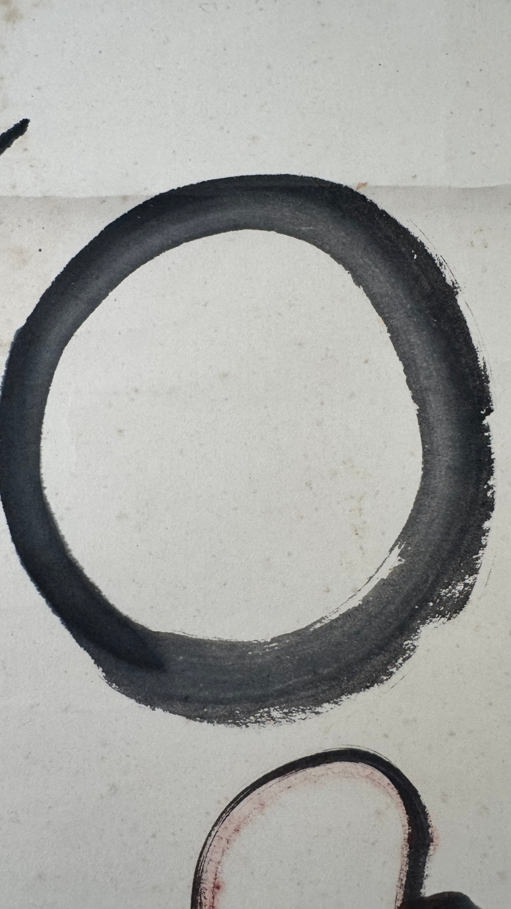 Japanese Zenga Kakejiku | Ensō & 和 "Harmony" | Fukurokuju Lucky God Sumi-e | Signed | Zen Circle Painting | Meiji–Showa | Dark Blue Brocade Mounting