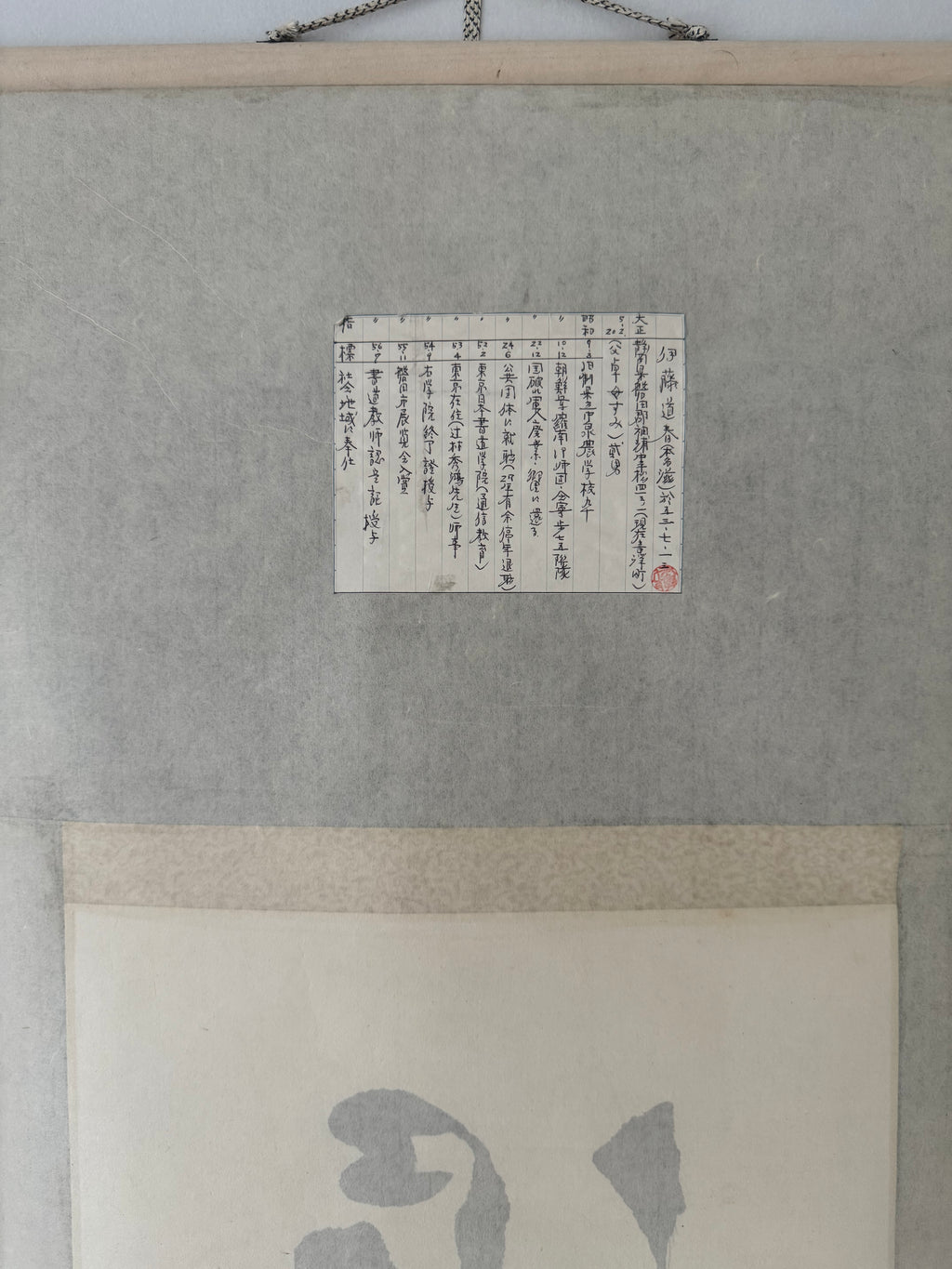 Japanese Kakejiku Calligraphy | 滿靜長 "Fullness, Stillness, Longevity" | Artist Itō Dō | Full Biographical Provenance | Showa Era | Dark Silk Mounting