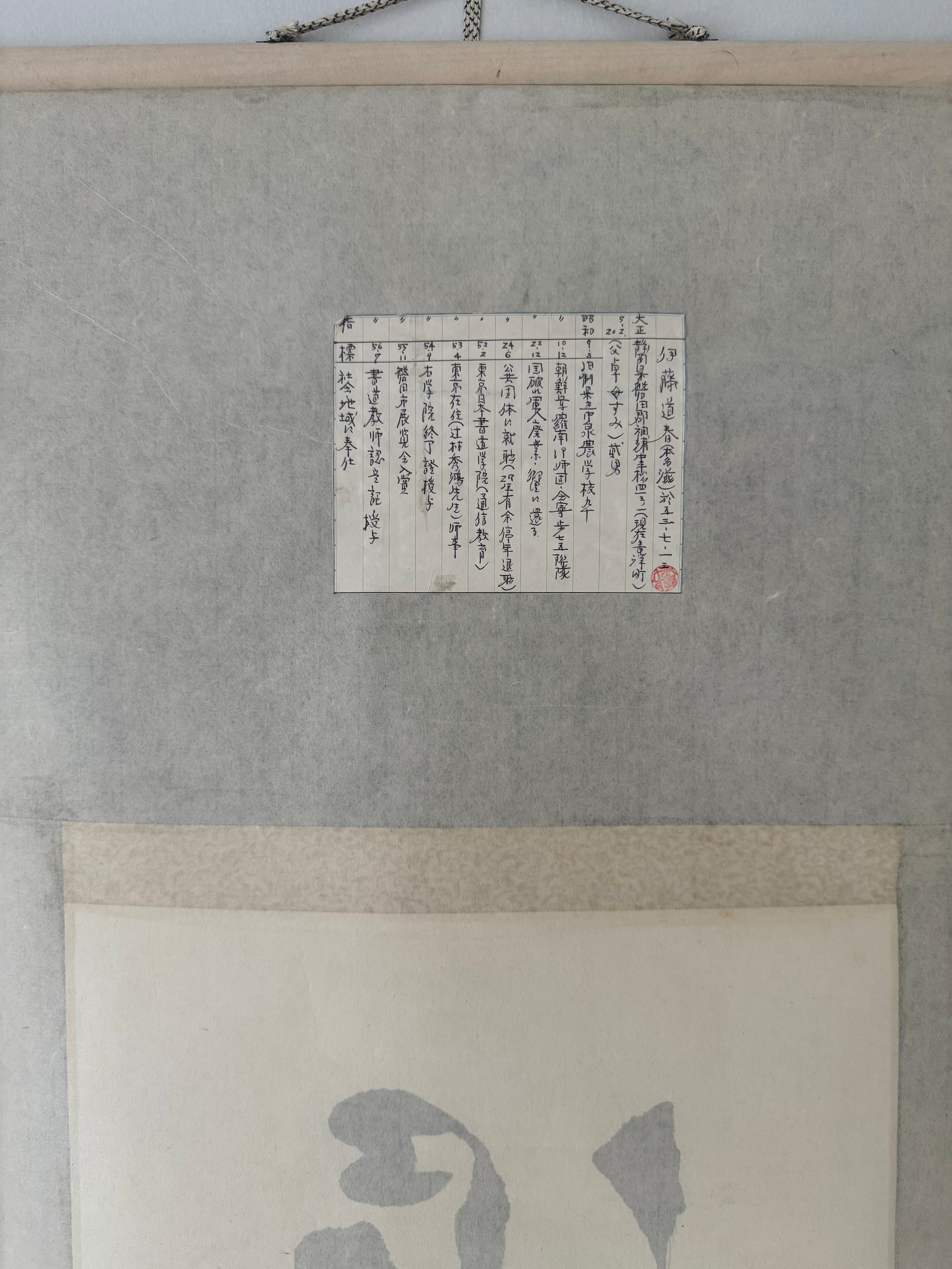 Japanese Kakejiku Calligraphy | 滿靜長 "Fullness, Stillness, Longevity" | Artist Itō Dō | Full Biographical Provenance | Showa Era | Dark Silk Mounting